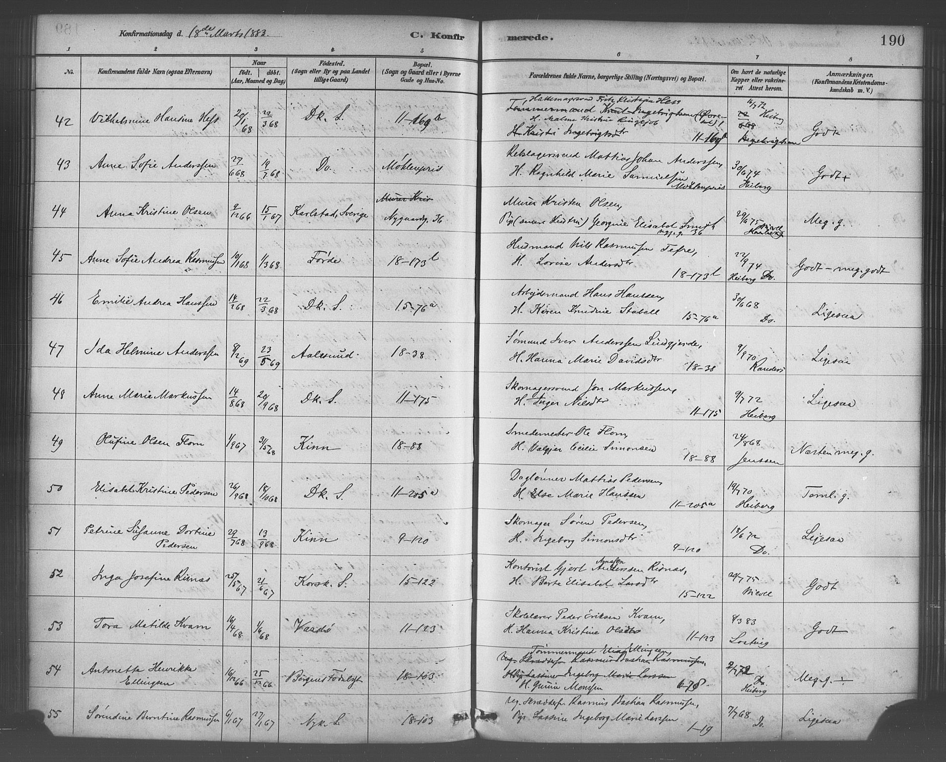 Domkirken sokneprestembete, AV/SAB-A-74801/H/Haa/L0030: Parish register (official) no. C 5, 1880-1898, p. 190