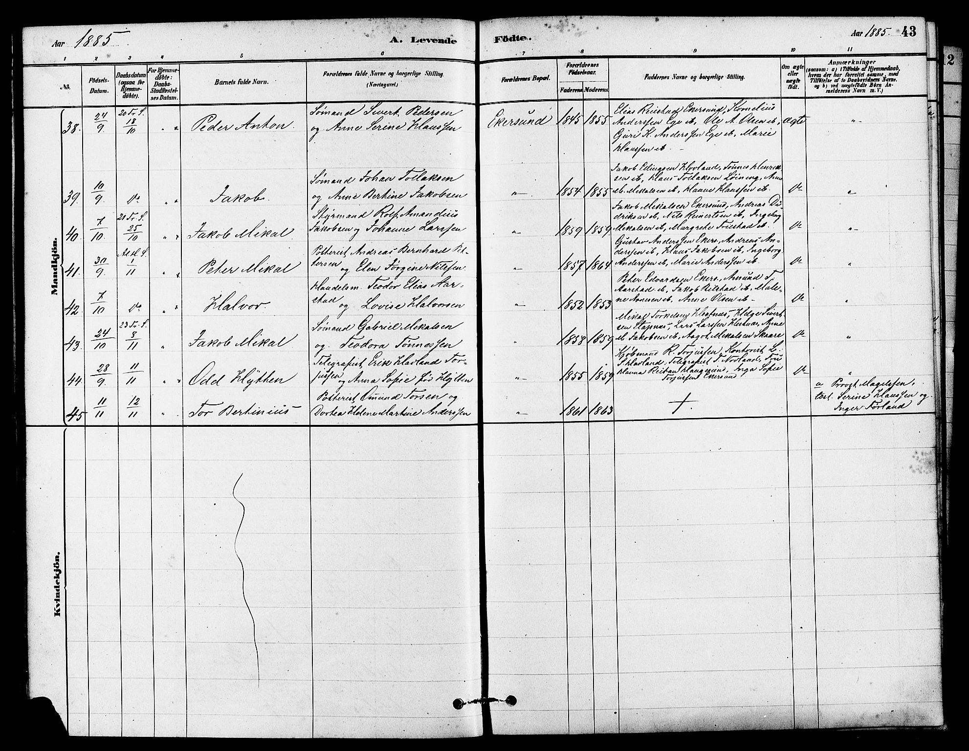 Eigersund sokneprestkontor, AV/SAST-A-101807/S08/L0015: Parish register (official) no. A 15, 1879-1892, p. 43