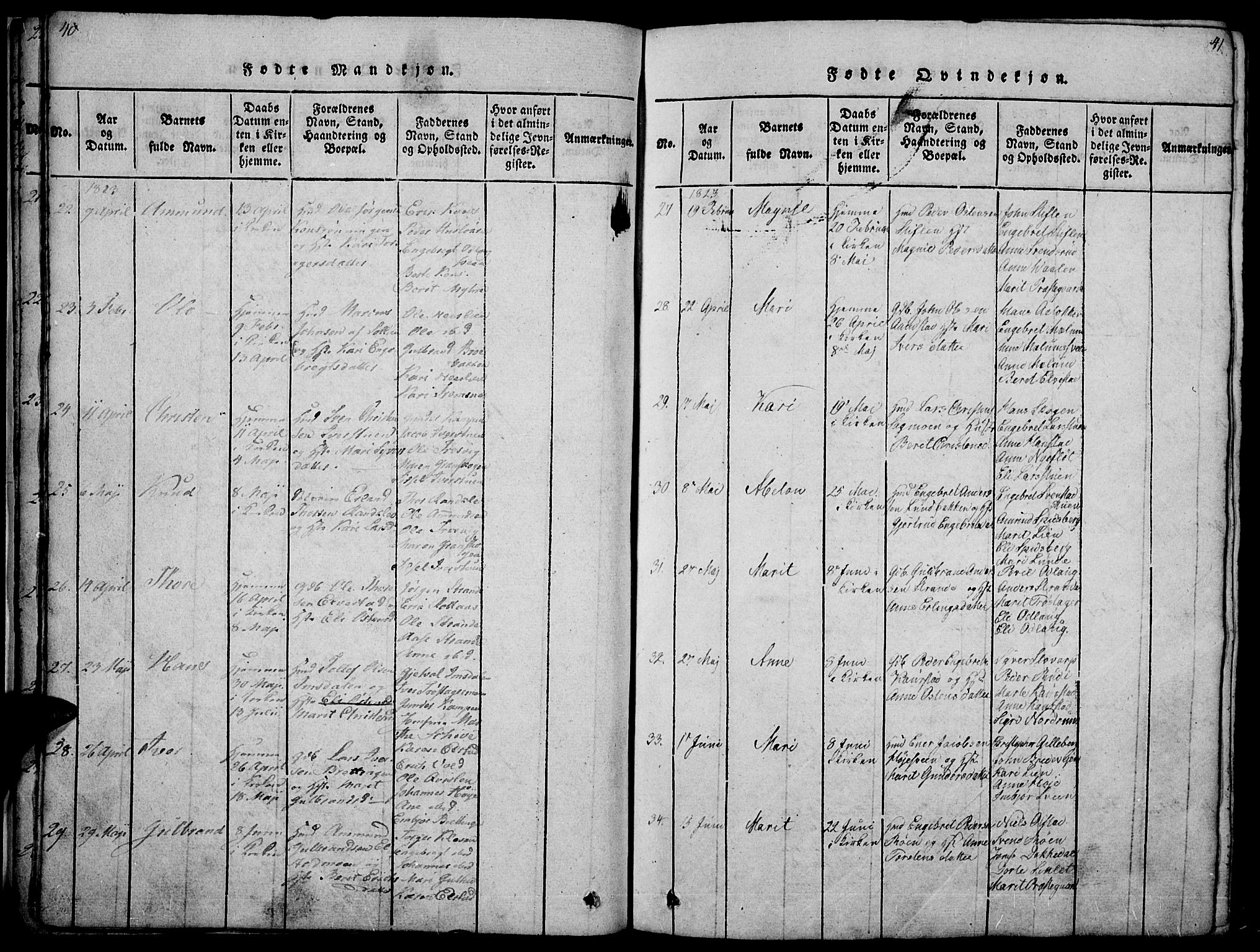 Ringebu prestekontor, AV/SAH-PREST-082/H/Ha/Haa/L0004: Parish register (official) no. 4, 1821-1839, p. 40-41