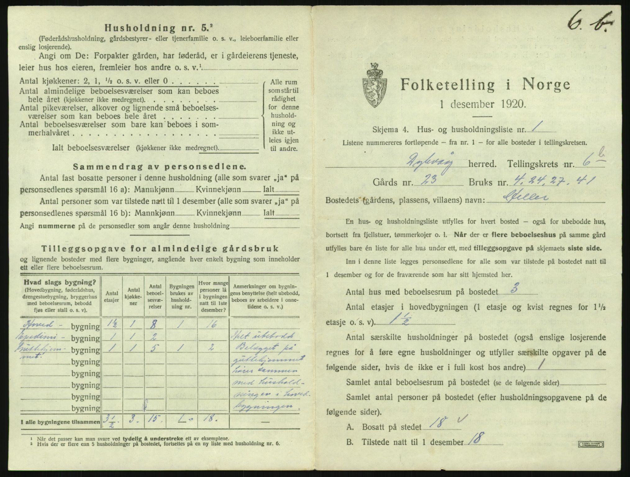 SAK, 1920 census for Dypvåg, 1920, p. 1117