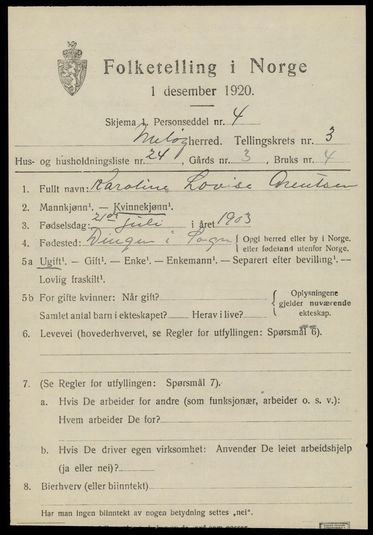 SAT, 1920 census for Meløy, 1920, p. 2771