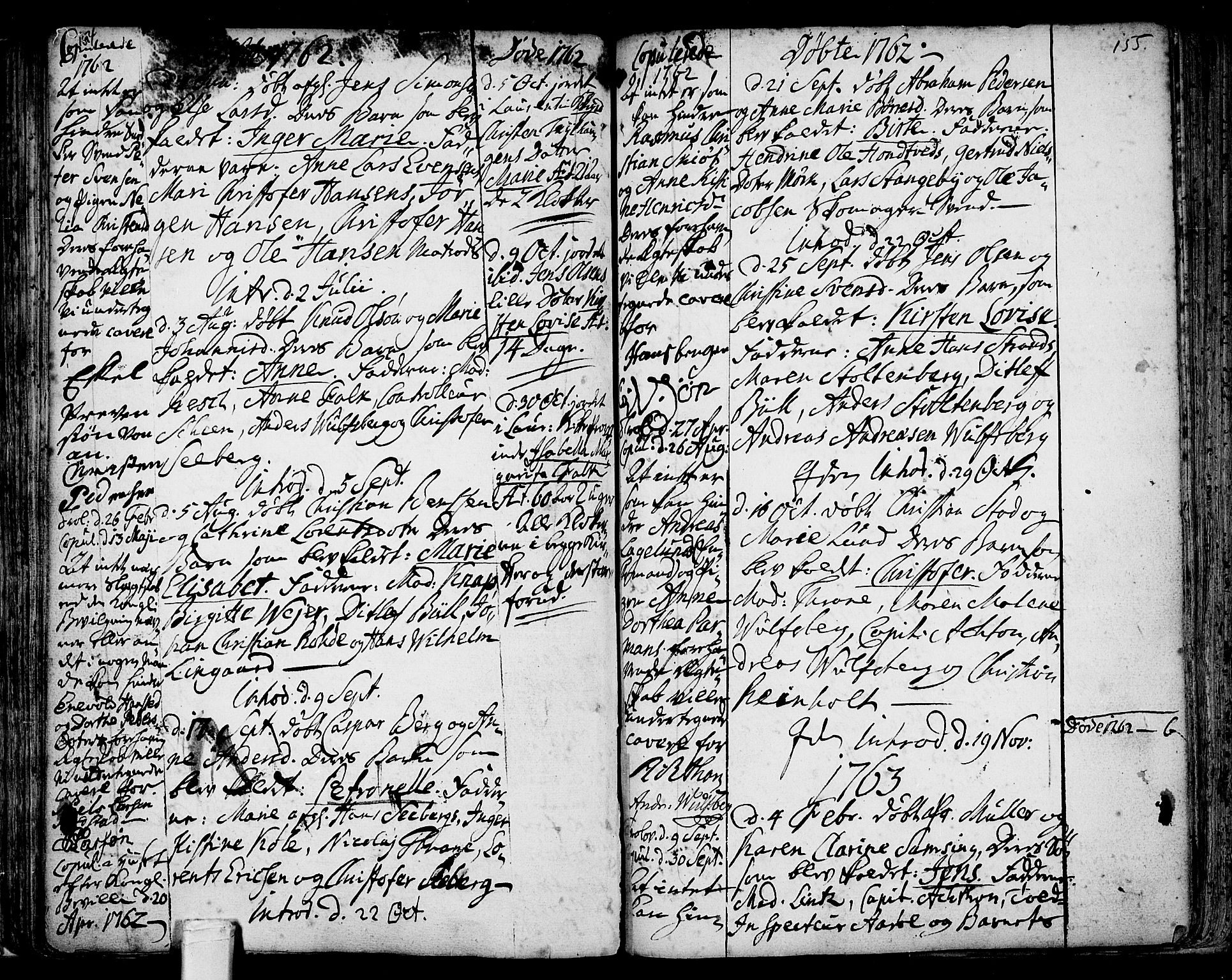 Tønsberg kirkebøker, AV/SAKO-A-330/F/Fb/L0001: Parish register (official) no. II 1, 1690-1796, p. 154-155