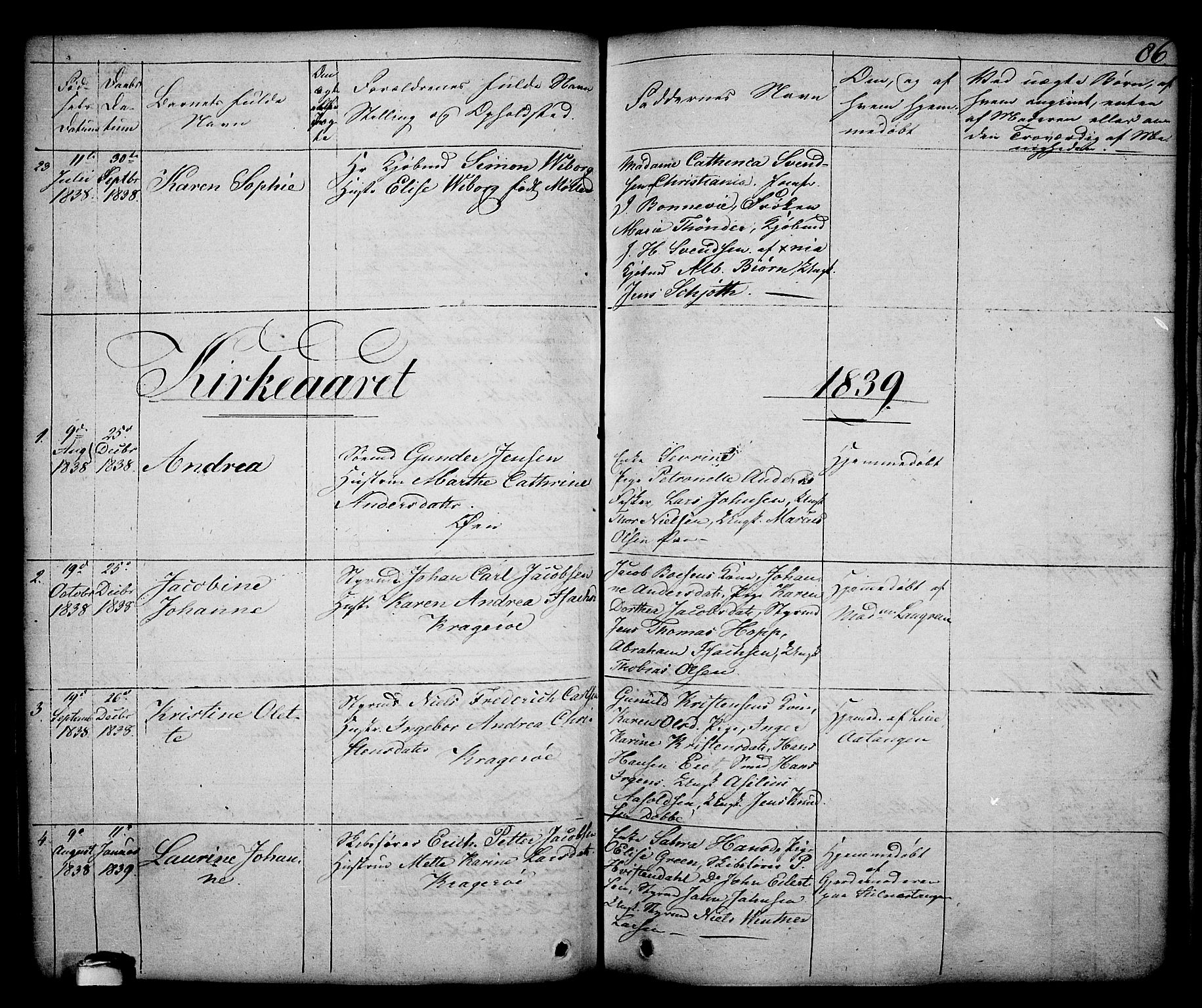 Kragerø kirkebøker, SAKO/A-278/G/Ga/L0003: Parish register (copy) no. 3, 1832-1852, p. 86