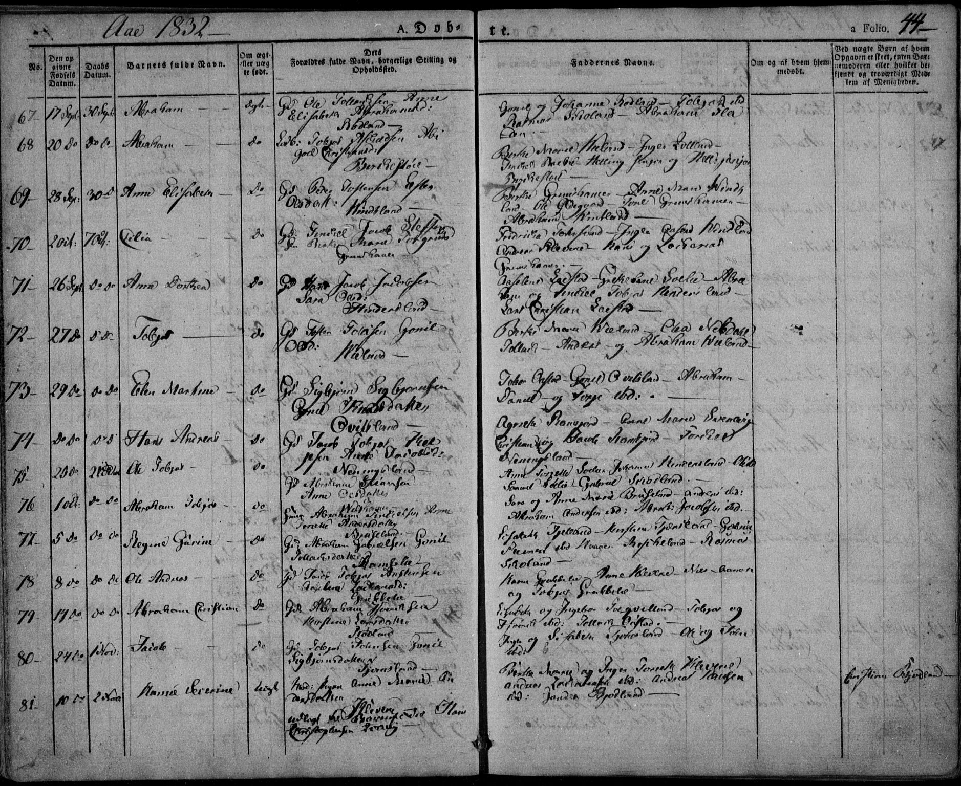 Lyngdal sokneprestkontor, AV/SAK-1111-0029/F/Fa/Fac/L0007: Parish register (official) no. A 7, 1825-1838, p. 44