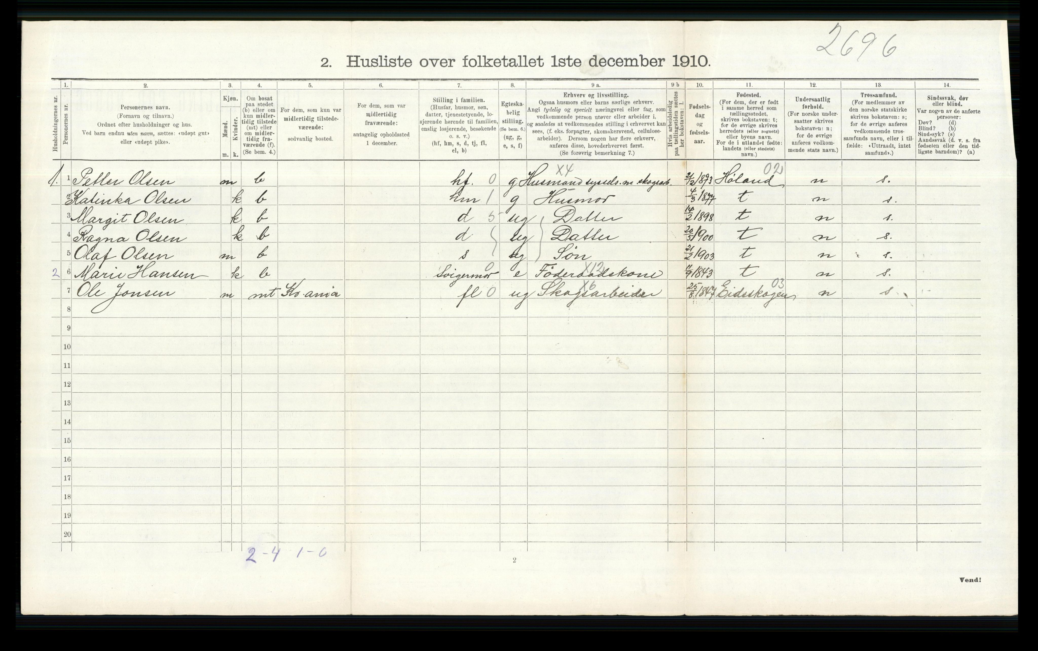 RA, 1910 census for Nittedal, 1910, p. 608