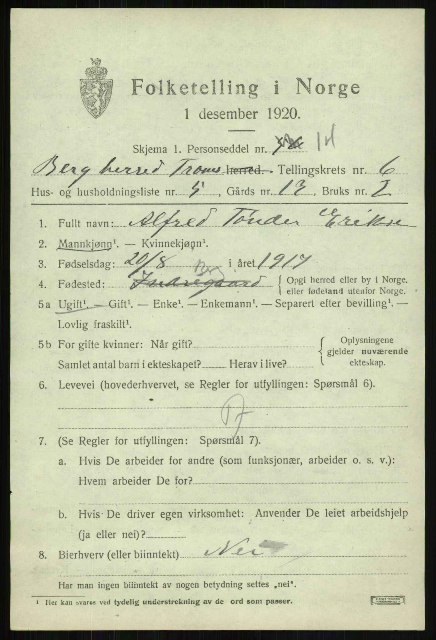 SATØ, 1920 census for Berg, 1920, p. 2151