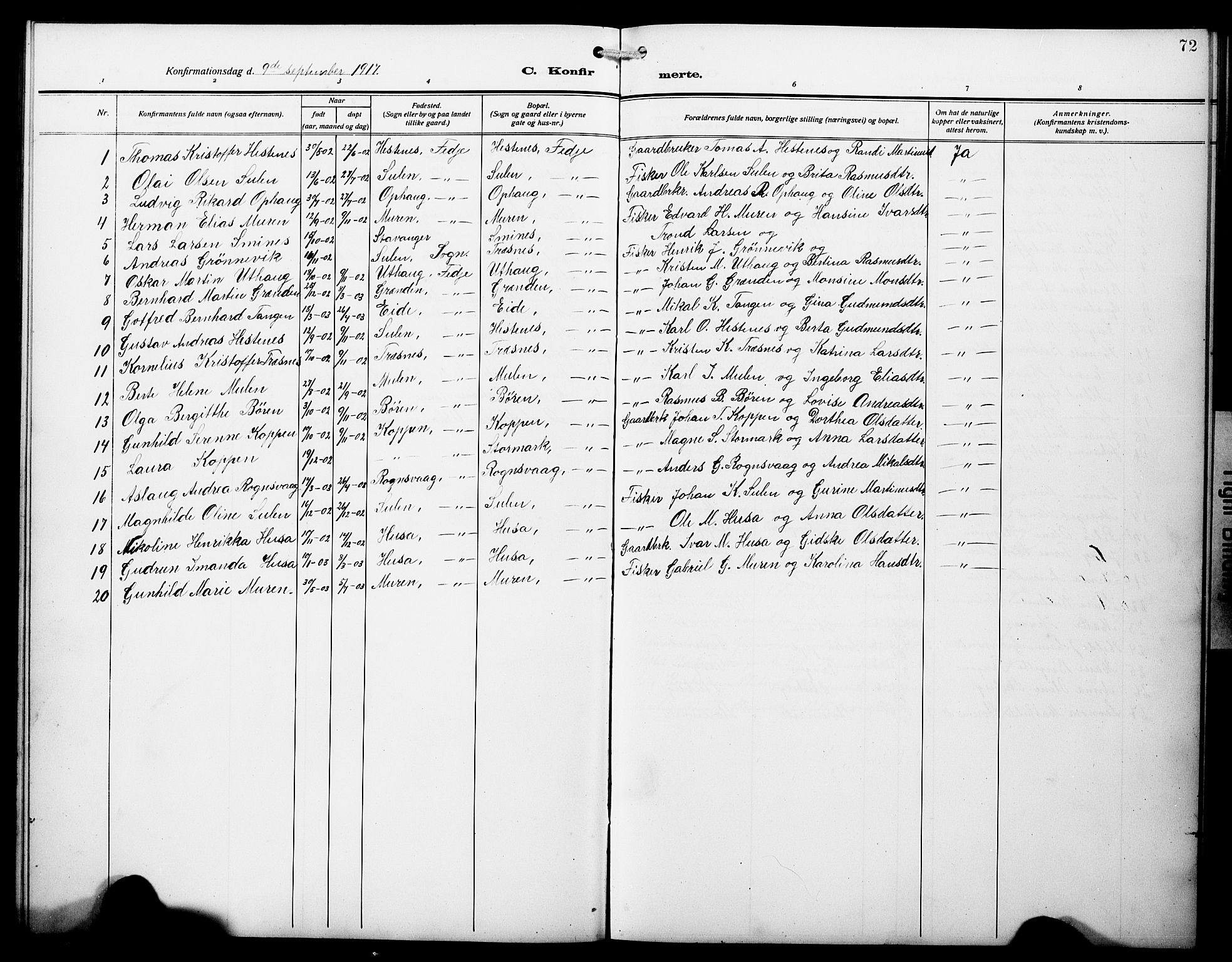 Lindås Sokneprestembete, AV/SAB-A-76701/H/Hab/Habd/L0004: Parish register (copy) no. D 4, 1913-1928, p. 72