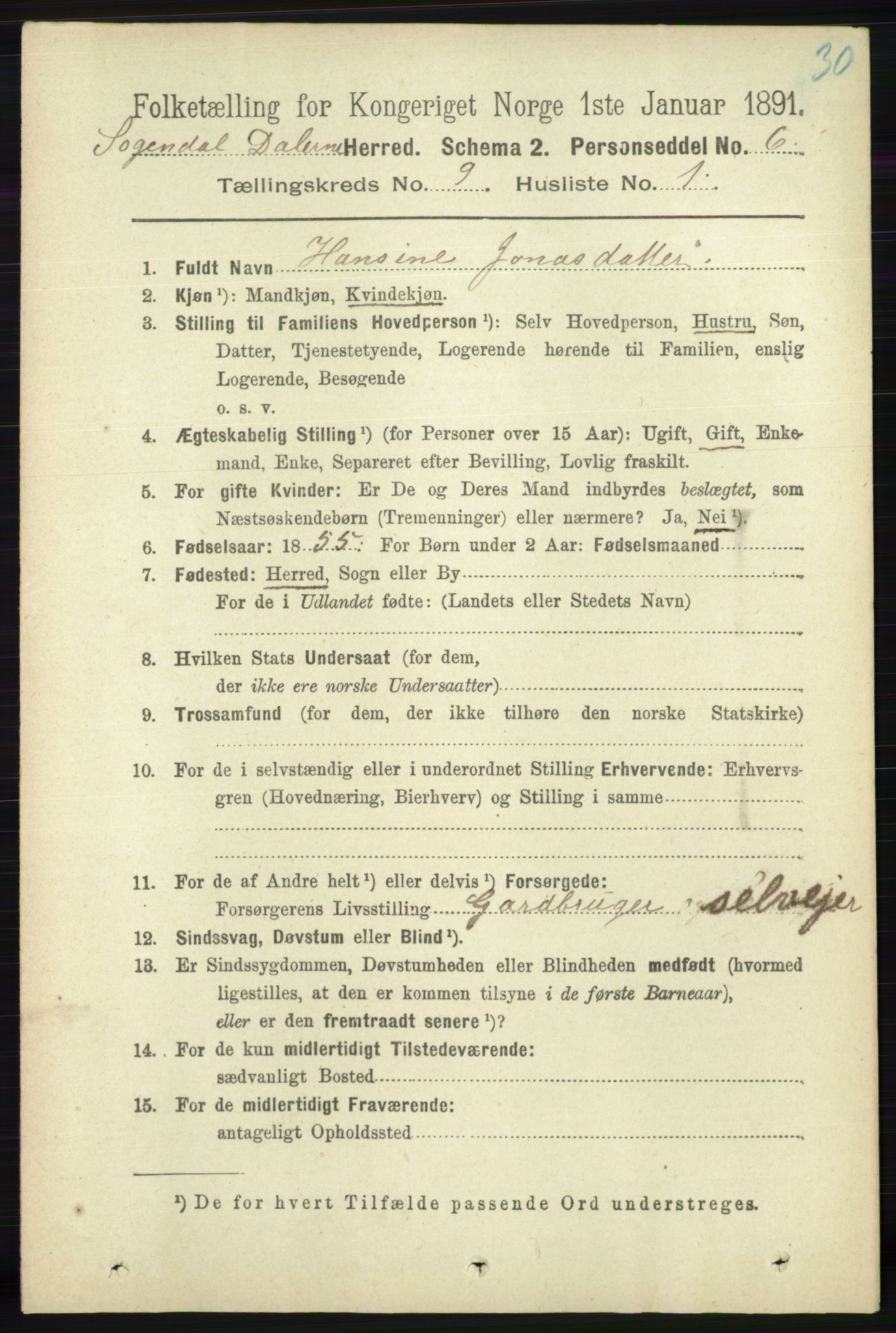 RA, 1891 census for 1111 Sokndal, 1891, p. 3159