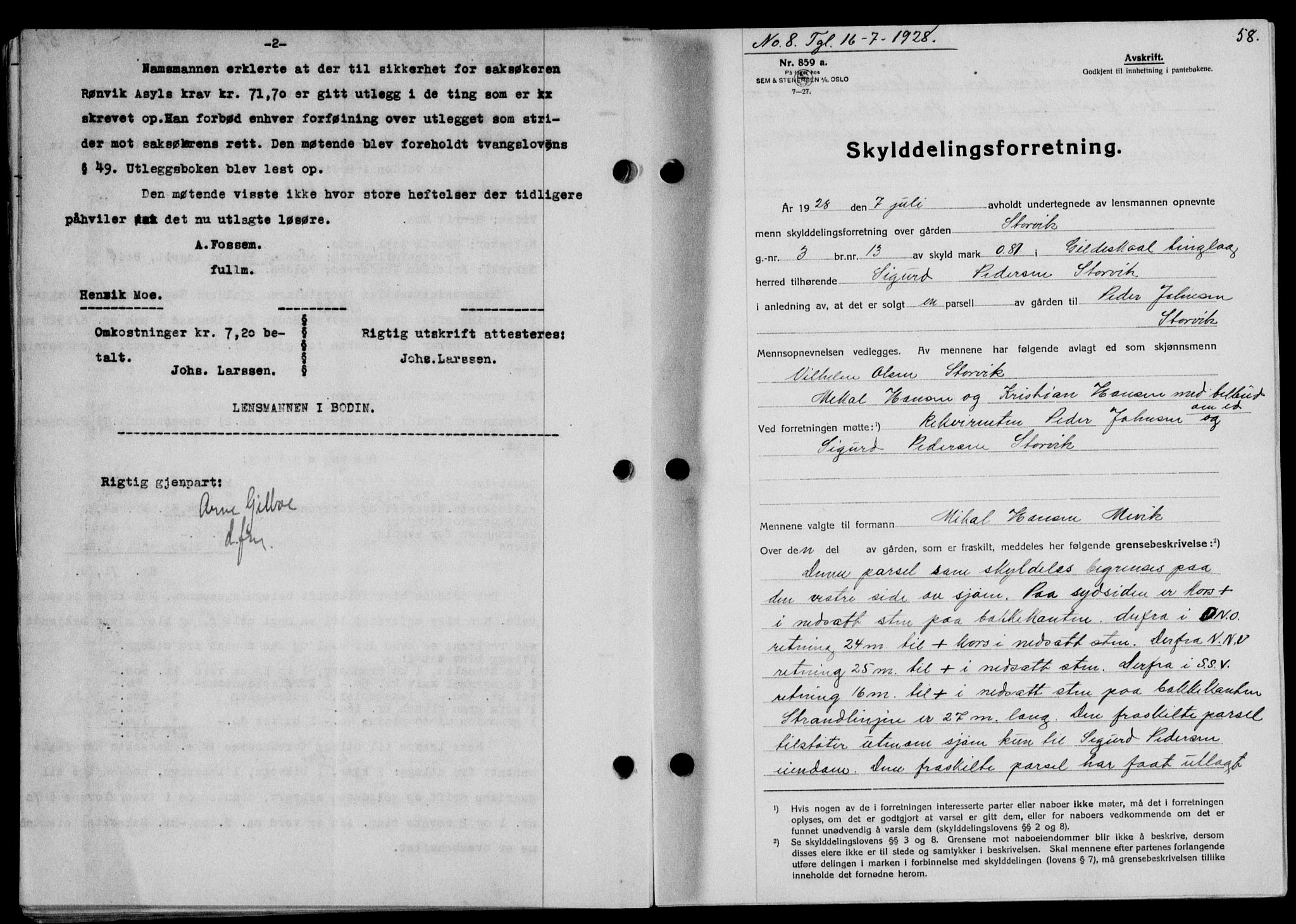 Salten sorenskriveri, SAT/A-4578/1/2/2C/L0056: Mortgage book no. 46, 1928-1929, Deed date: 16.07.1928