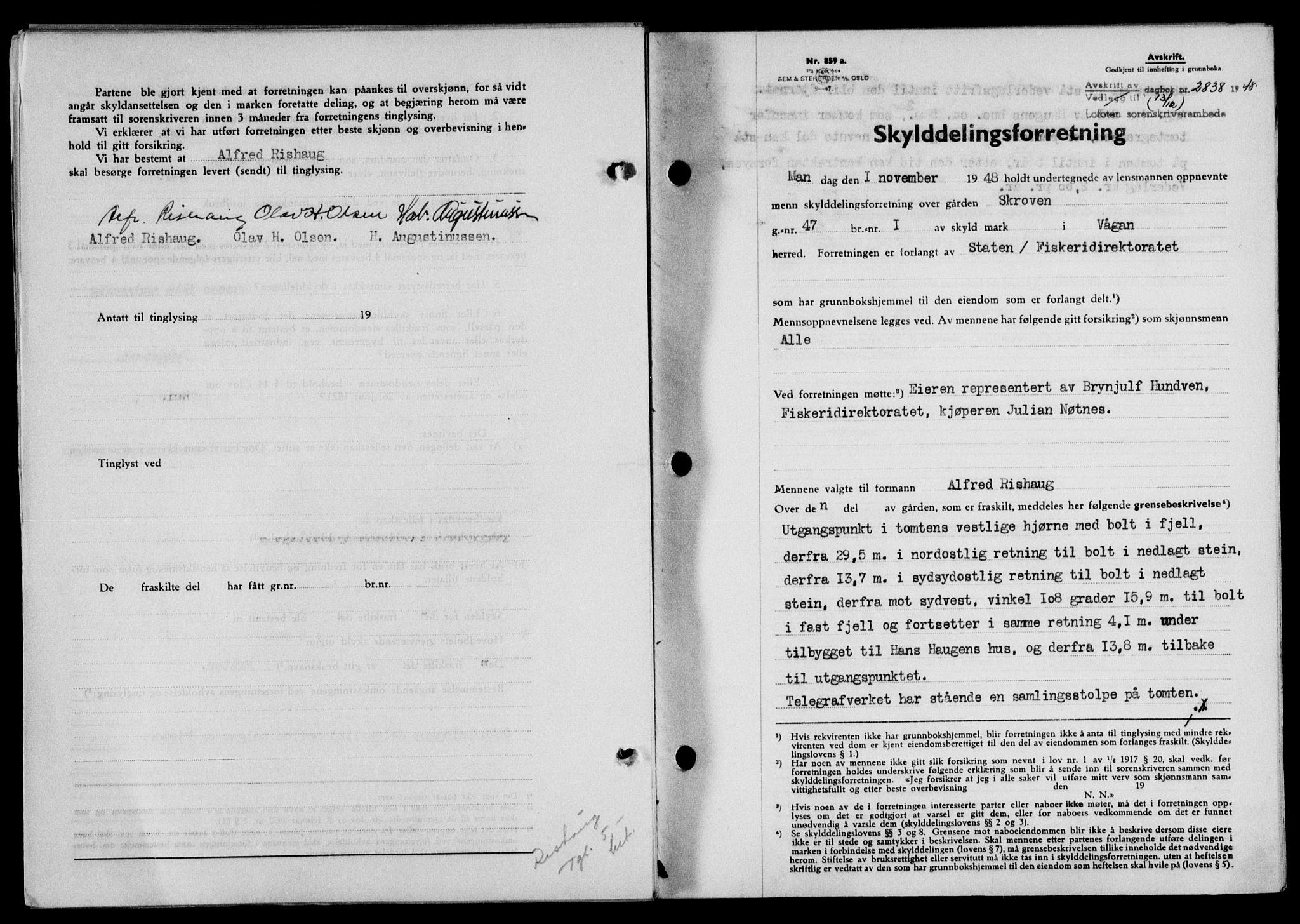 Lofoten sorenskriveri, SAT/A-0017/1/2/2C/L0020a: Mortgage book no. 20a, 1948-1949, Diary no: : 2838/1948