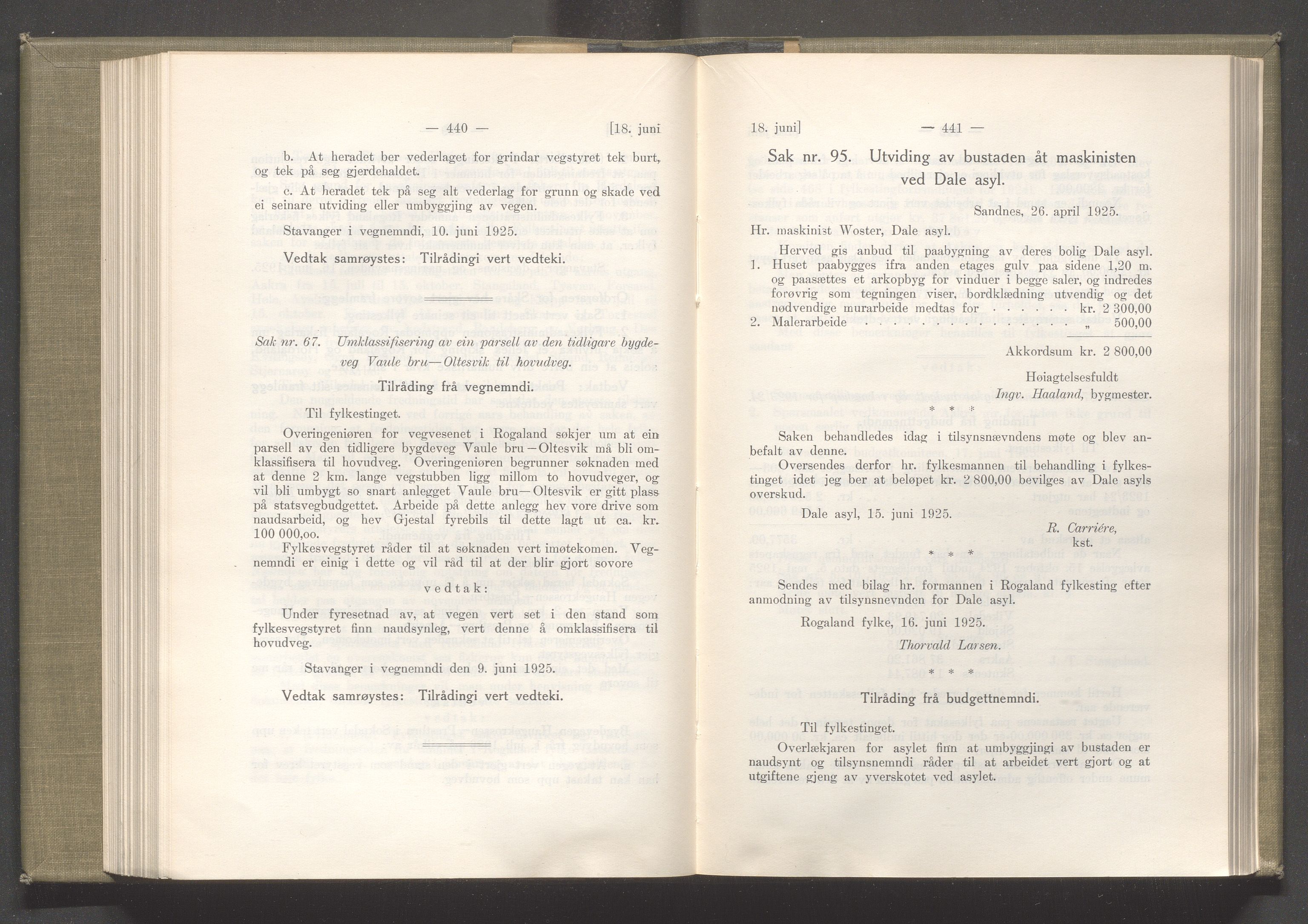 Rogaland fylkeskommune - Fylkesrådmannen , IKAR/A-900/A/Aa/Aaa/L0044: Møtebok , 1925, p. 440-441