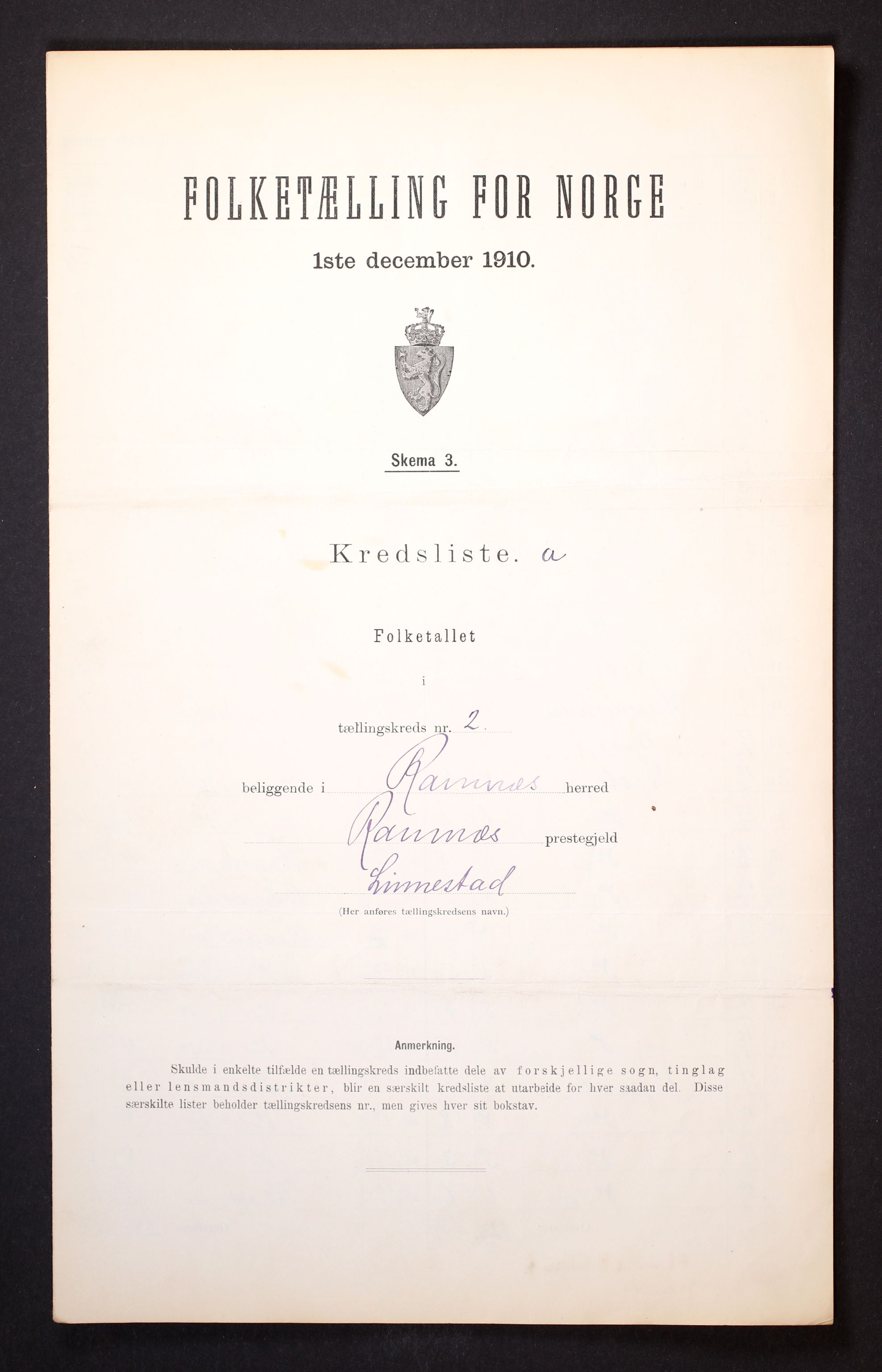 RA, 1910 census for Ramnes, 1910, p. 7