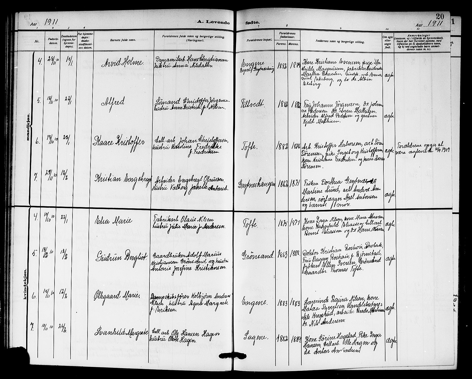 Hurum kirkebøker, AV/SAKO-A-229/G/Ga/L0005: Parish register (copy) no. I 5, 1908-1922, p. 20