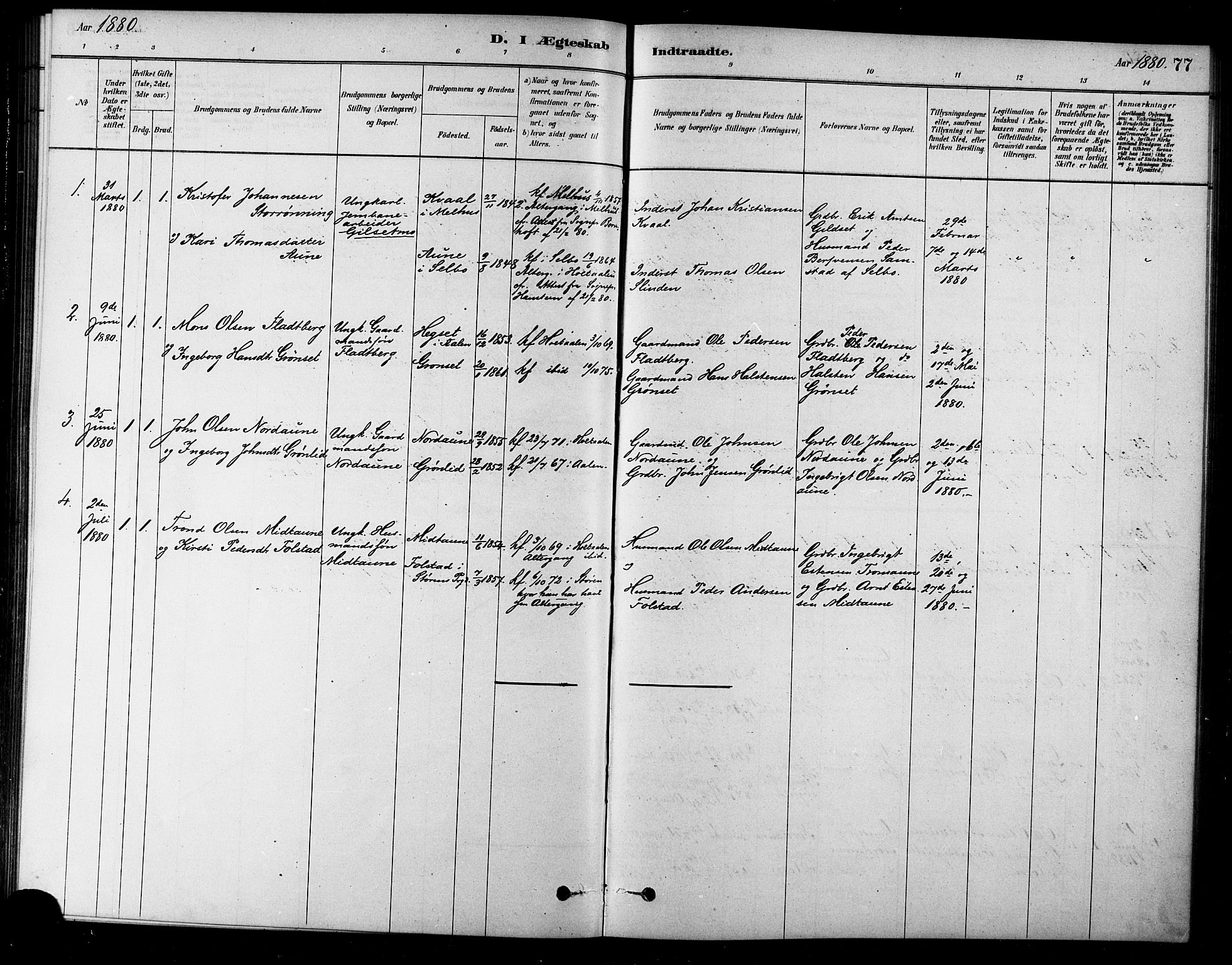 Ministerialprotokoller, klokkerbøker og fødselsregistre - Sør-Trøndelag, SAT/A-1456/685/L0972: Parish register (official) no. 685A09, 1879-1890, p. 77