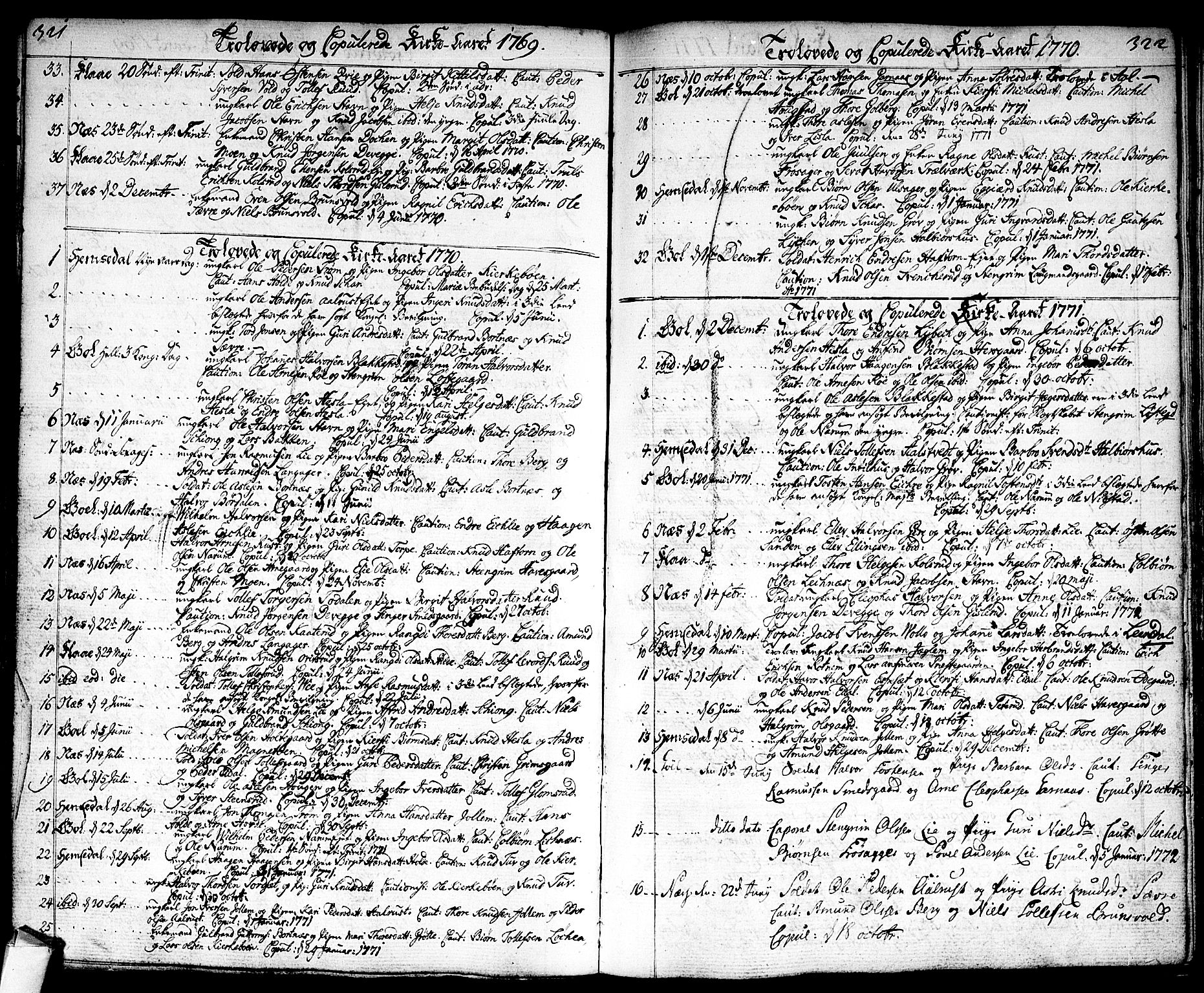 Nes kirkebøker, SAKO/A-236/F/Fa/L0004: Parish register (official) no. 4, 1764-1786, p. 321-322