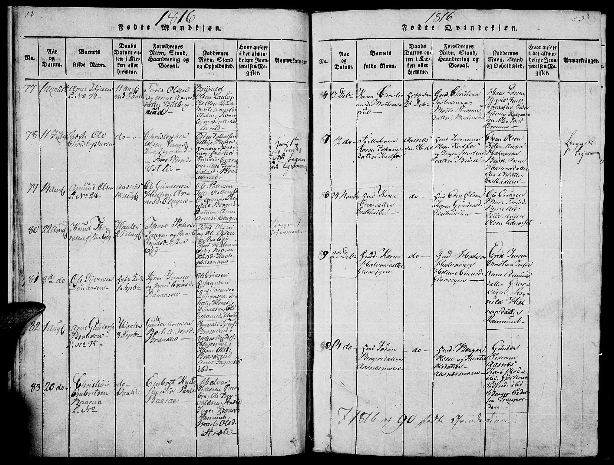 Hof prestekontor, AV/SAH-PREST-038/H/Ha/Haa/L0005: Parish register (official) no. 5, 1816-1822, p. 22-23