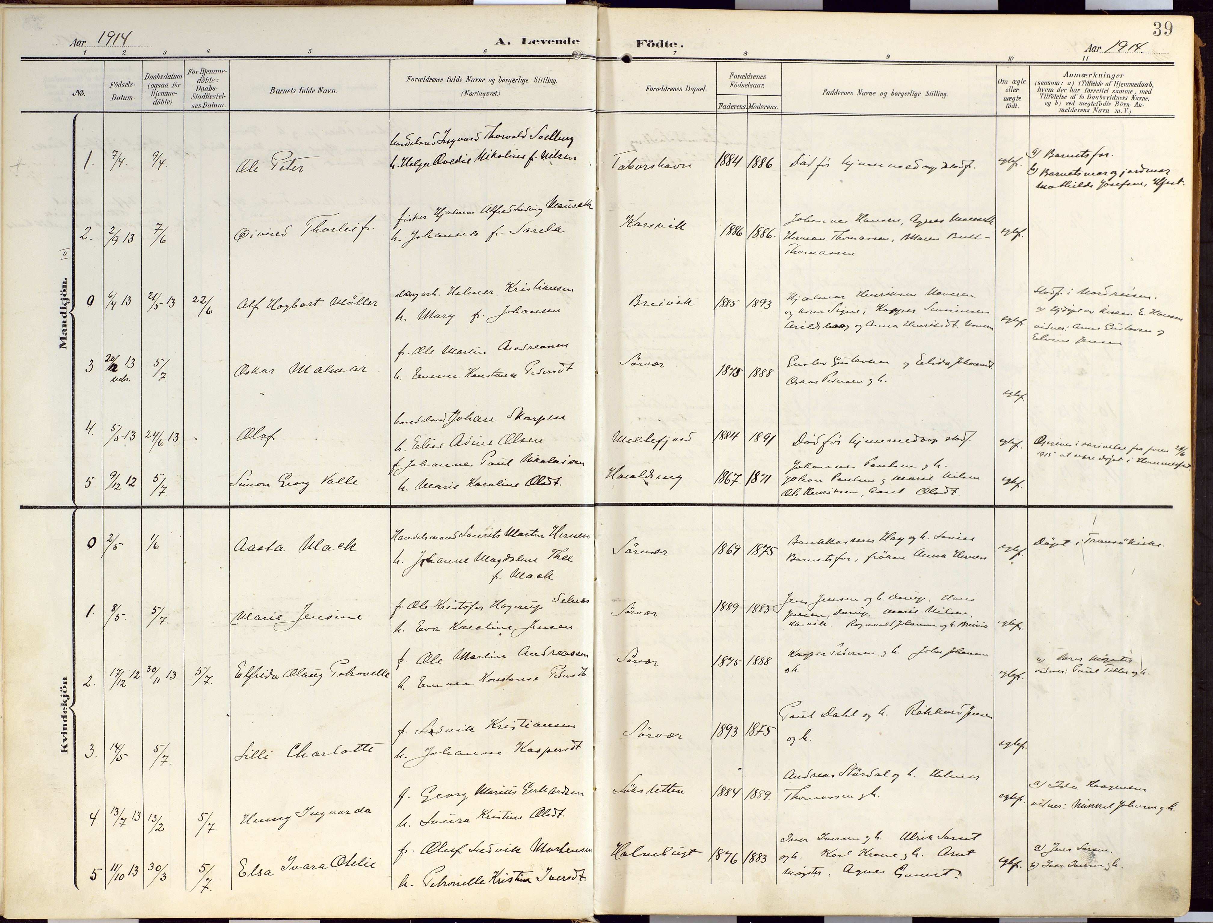 Loppa sokneprestkontor, SATØ/S-1339/H/Ha/L0010kirke: Parish register (official) no. 10, 1907-1922, p. 39