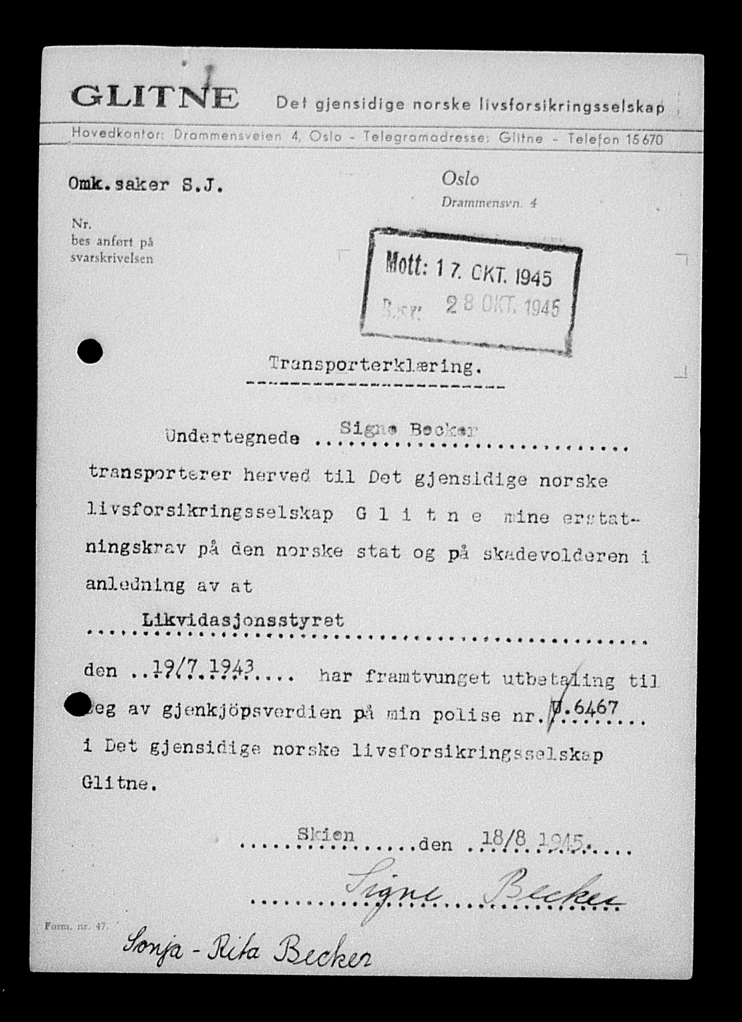 Justisdepartementet, Tilbakeføringskontoret for inndratte formuer, AV/RA-S-1564/H/Hc/Hcd/L0989: --, 1945-1947, p. 432