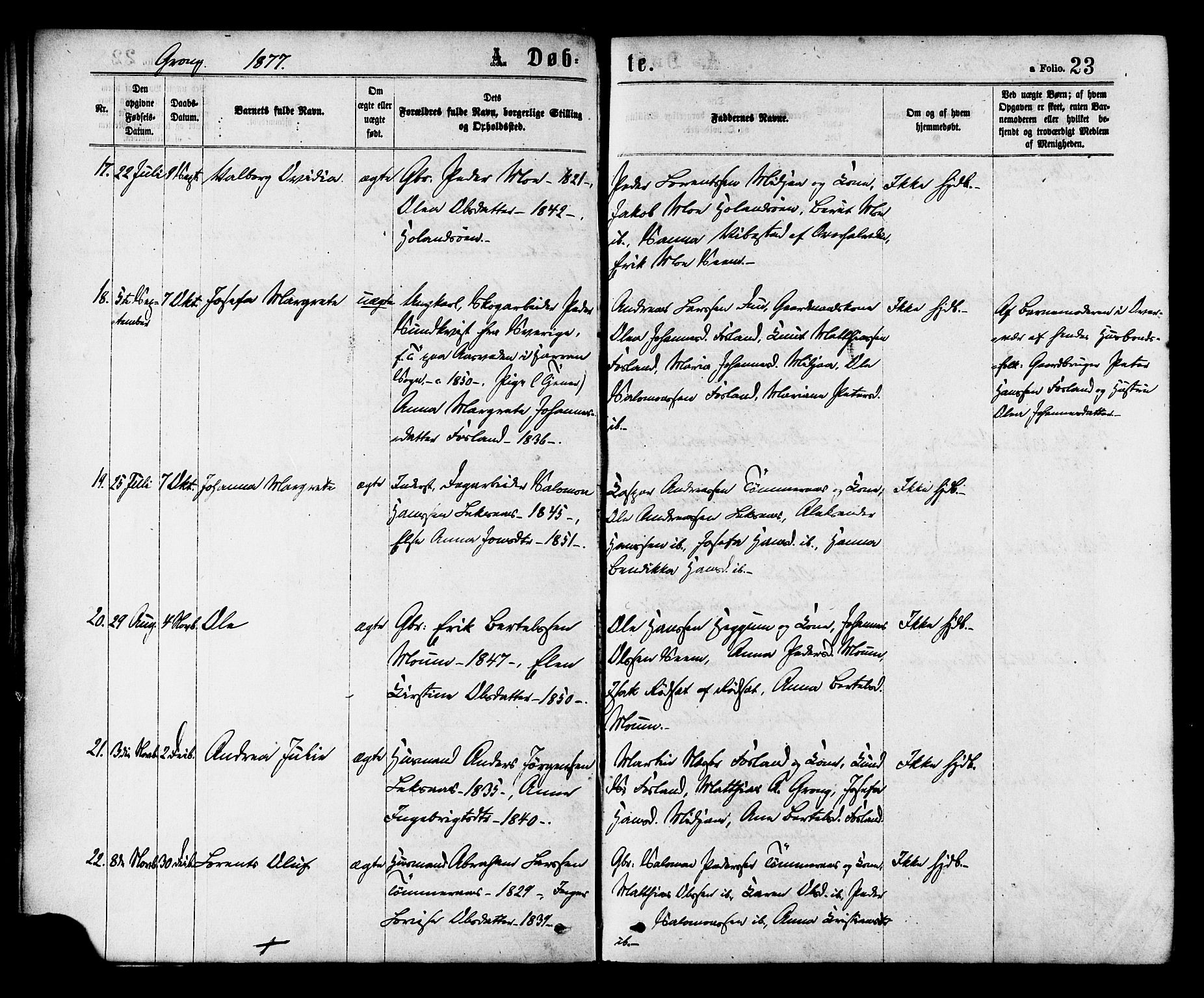 Ministerialprotokoller, klokkerbøker og fødselsregistre - Nord-Trøndelag, SAT/A-1458/758/L0516: Parish register (official) no. 758A03 /1, 1869-1879, p. 23