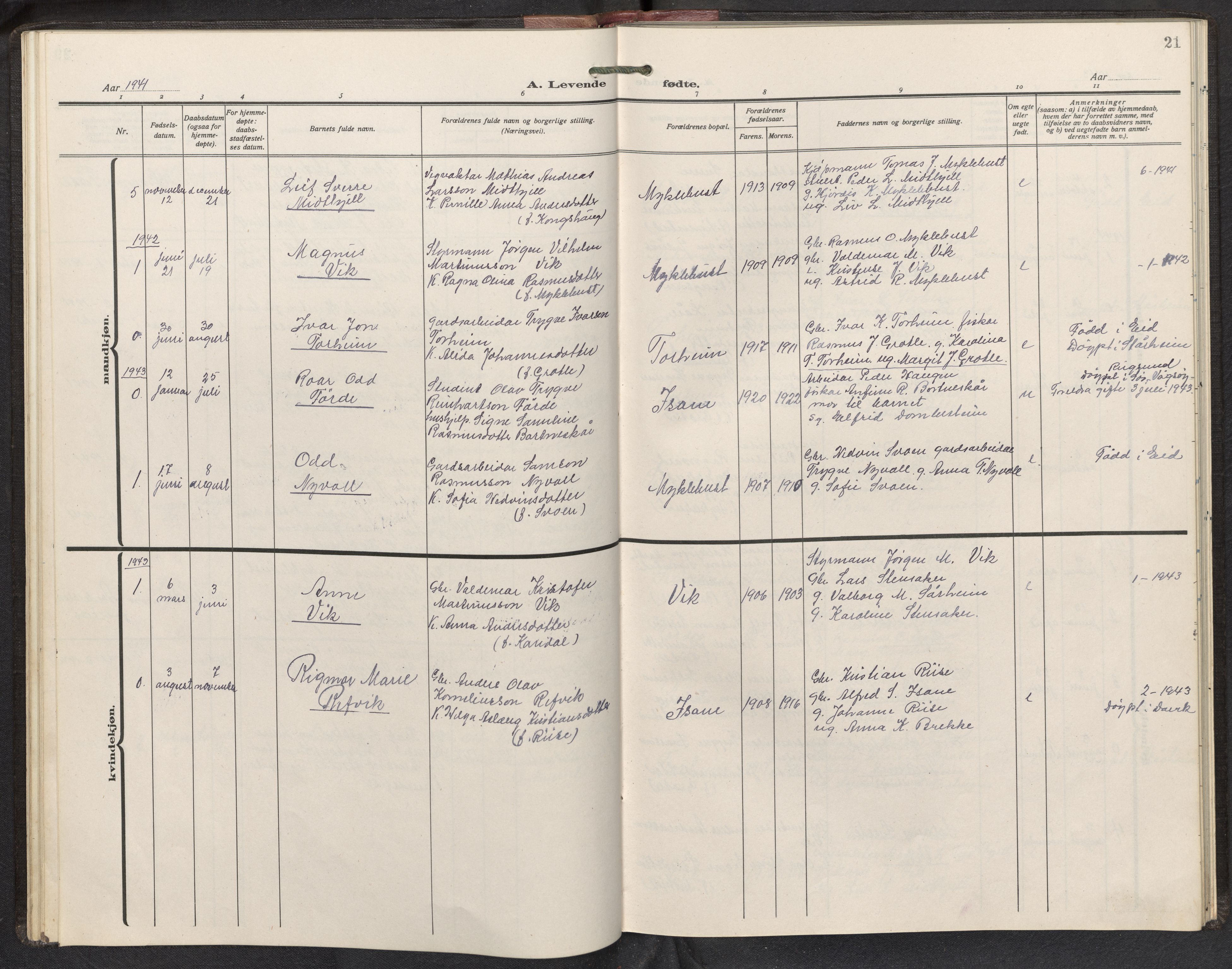 Davik sokneprestembete, AV/SAB-A-79701/H/Hab/Habd/L0003: Parish register (copy) no. D 3, 1917-1953, p. 20b-21a