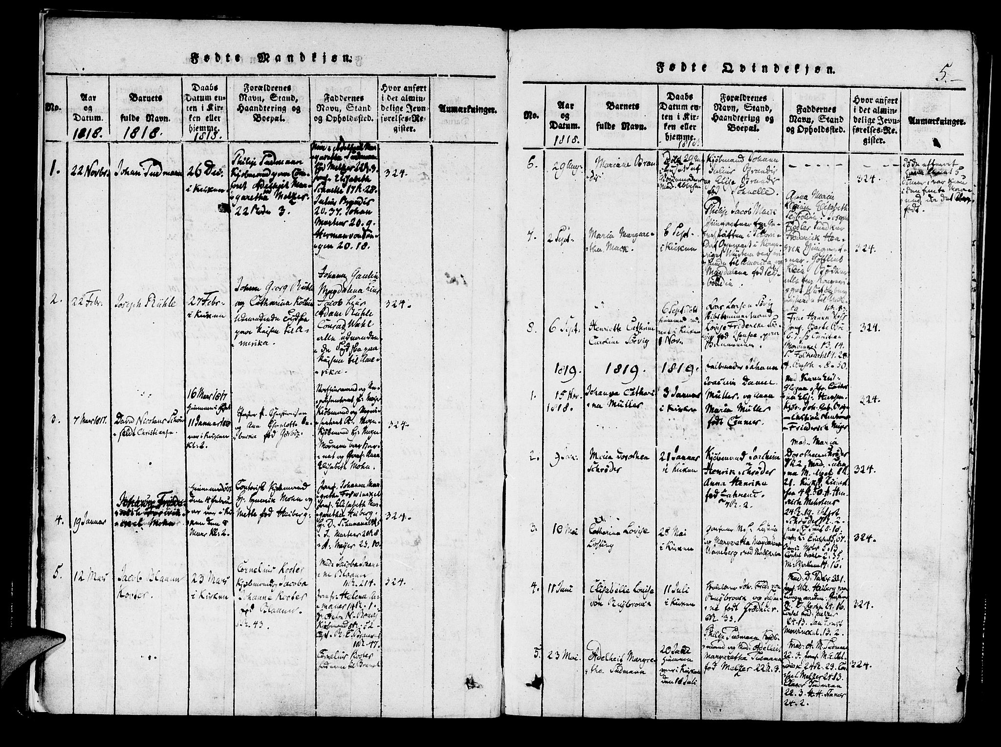 Mariakirken Sokneprestembete, SAB/A-76901/H/Haa/L0005: Parish register (official) no. A 5, 1815-1845, p. 5
