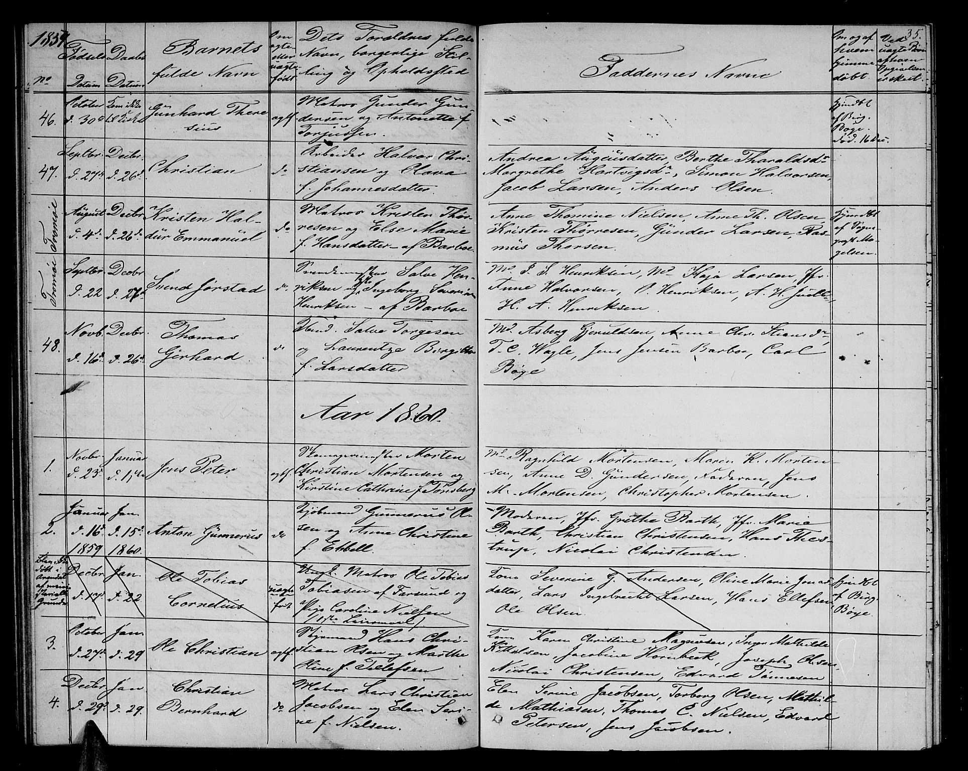 Arendal sokneprestkontor, Trefoldighet, SAK/1111-0040/F/Fb/L0003: Parish register (copy) no. B 3, 1851-1860, p. 35