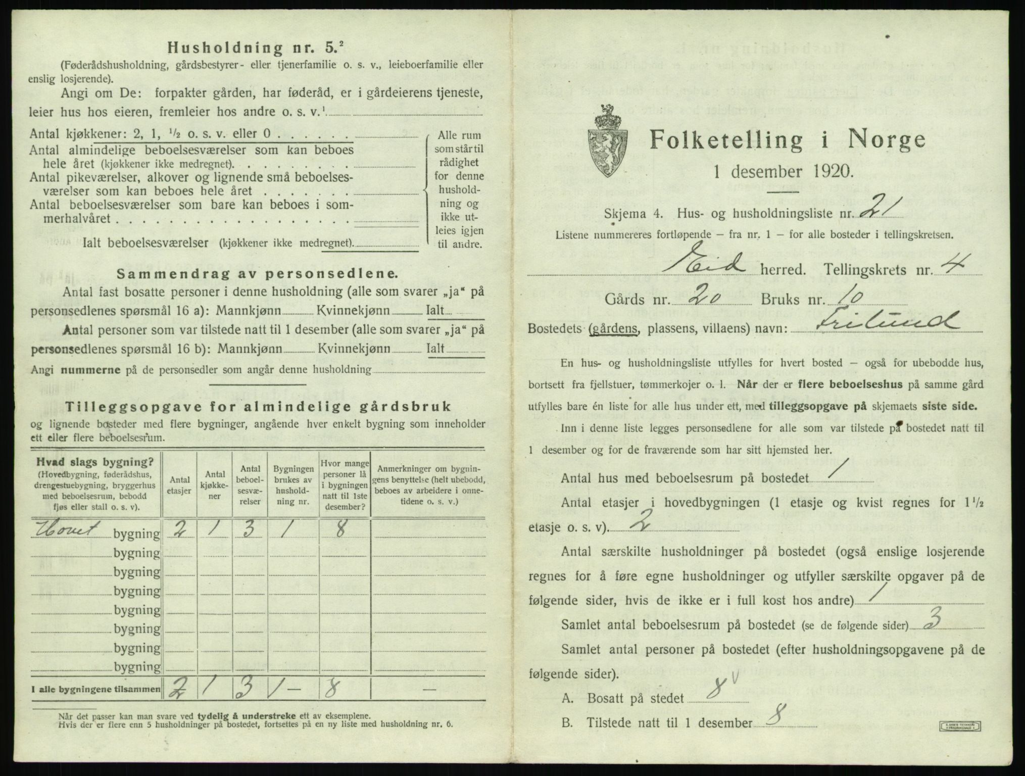 SAT, 1920 census for Eid, 1920, p. 211