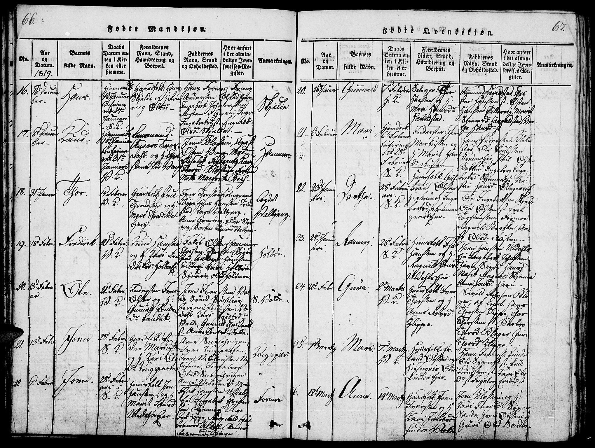 Vågå prestekontor, SAH/PREST-076/H/Ha/Haa/L0003: Parish register (official) no. 3, 1815-1827, p. 66-67