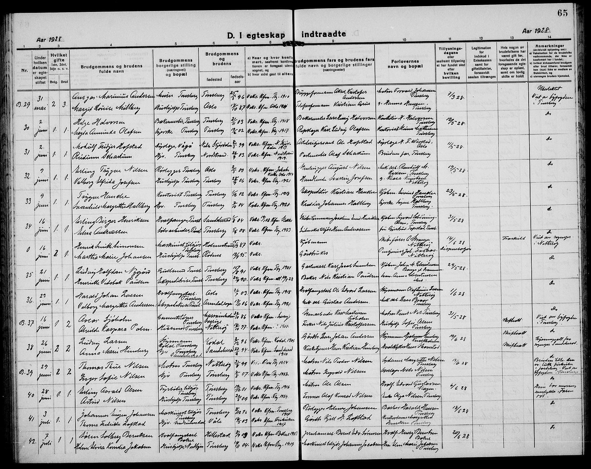 Tønsberg kirkebøker, AV/SAKO-A-330/G/Ga/L0016: Parish register (copy) no. 16, 1920-1933, p. 65