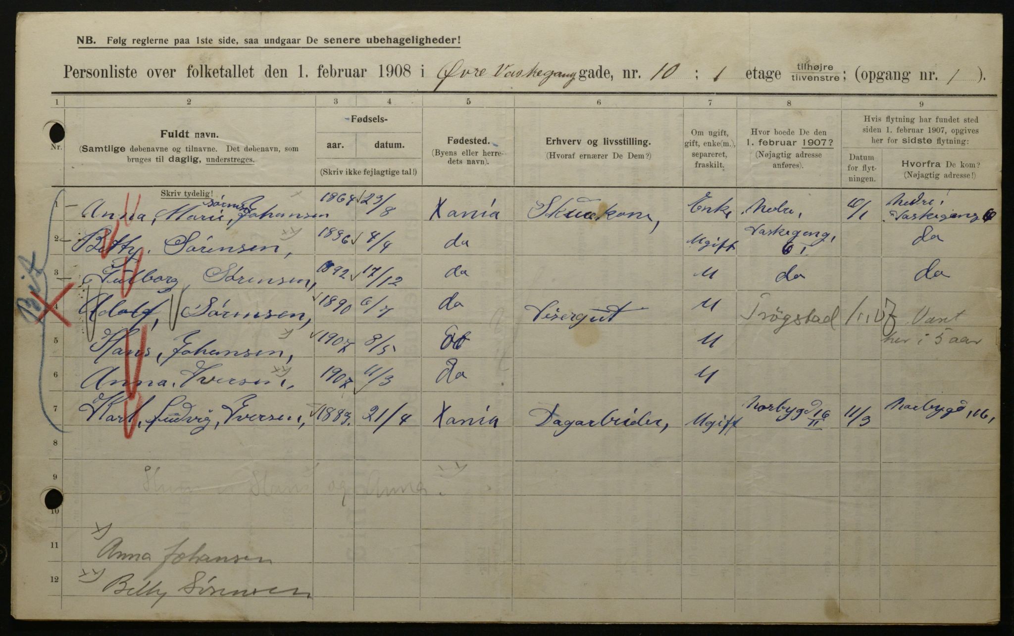 OBA, Municipal Census 1908 for Kristiania, 1908, p. 116791