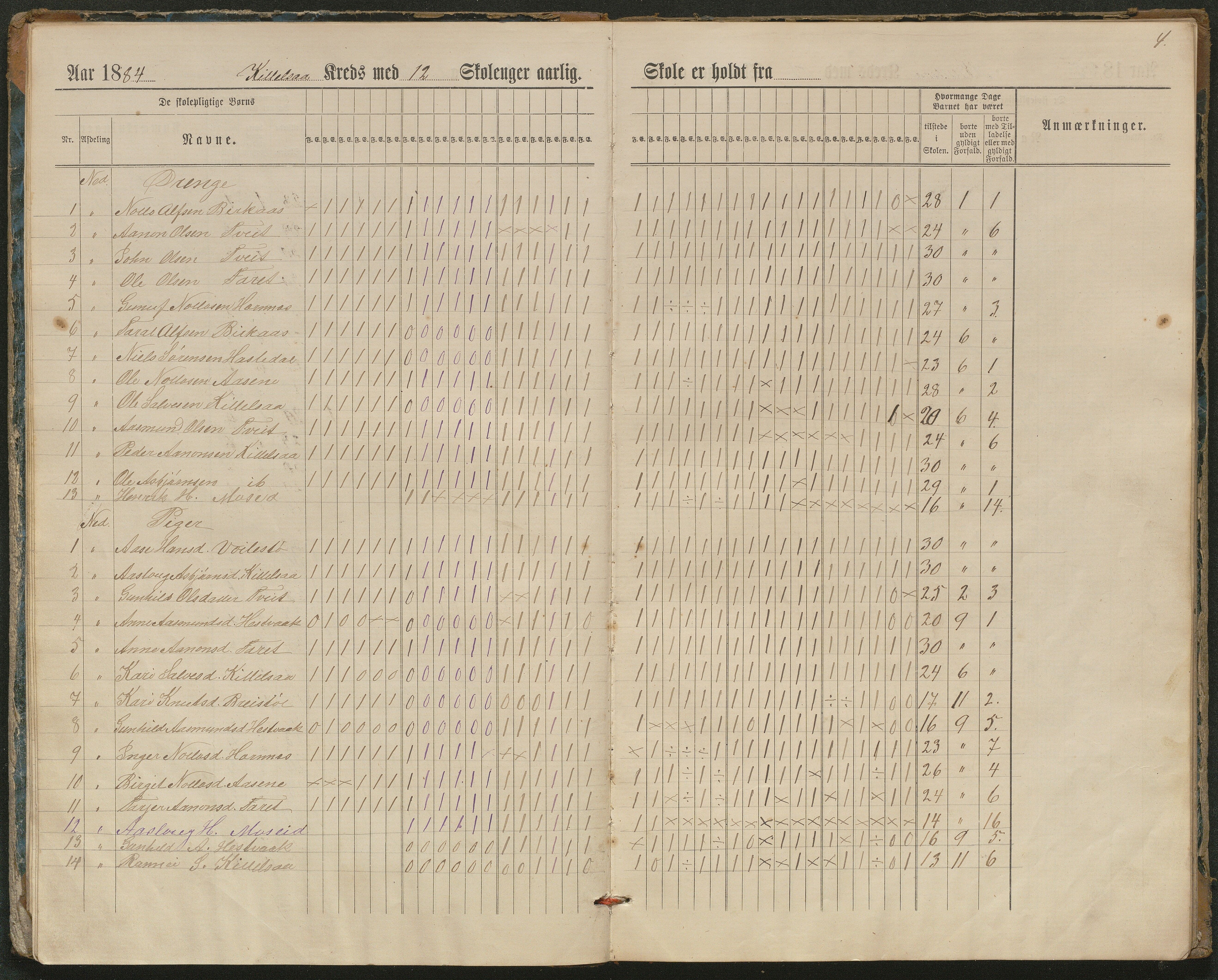 Hornnes kommune, Kjetså, Fennefoss skolekrets, AAKS/KA0936-550c/F1/L0002: Skoleprotokoll. Kjetså og Fennefoss, 1884-1896, p. 4