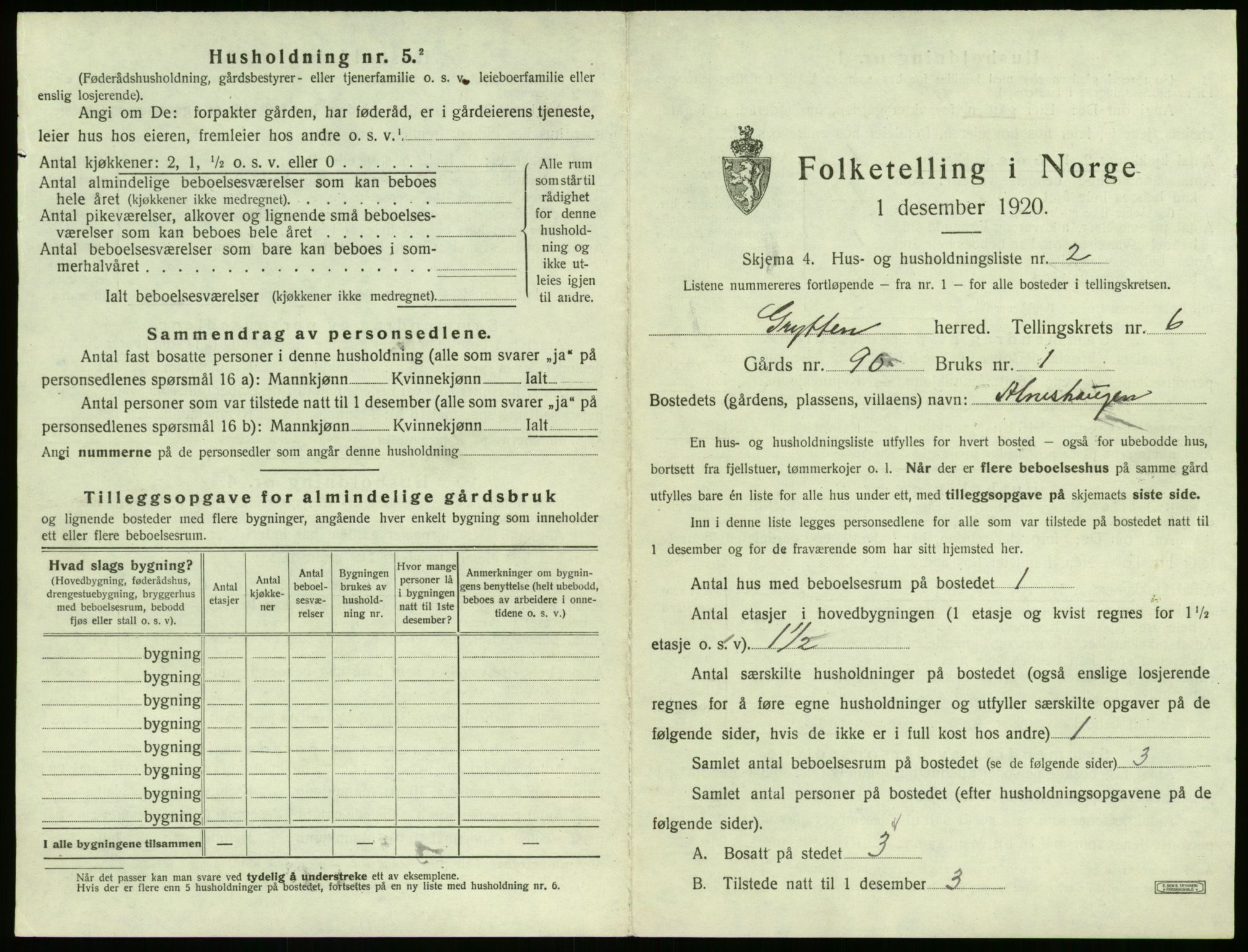 SAT, 1920 census for Grytten, 1920, p. 558