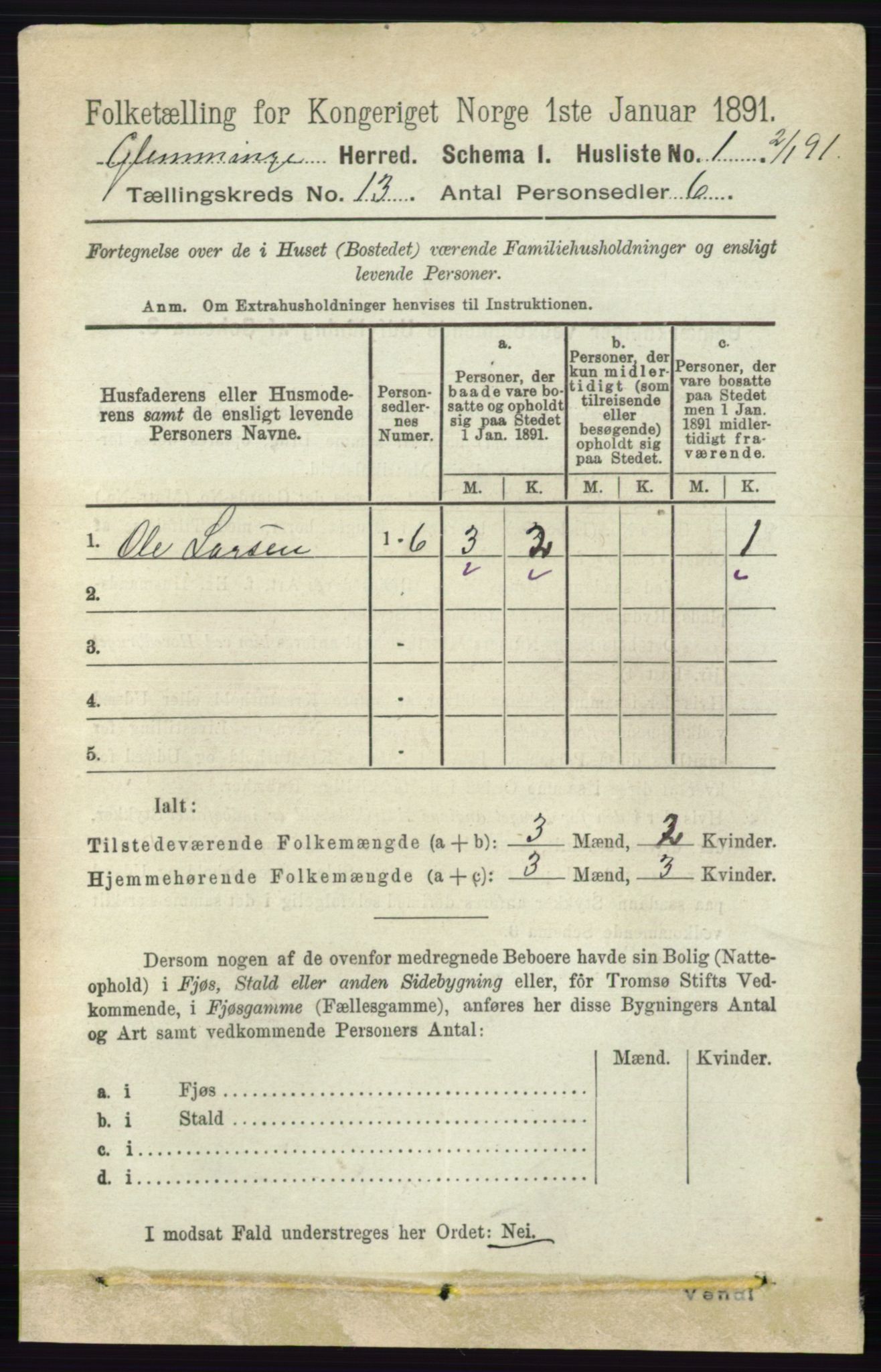 RA, 1891 census for 0132 Glemmen, 1891, p. 11066
