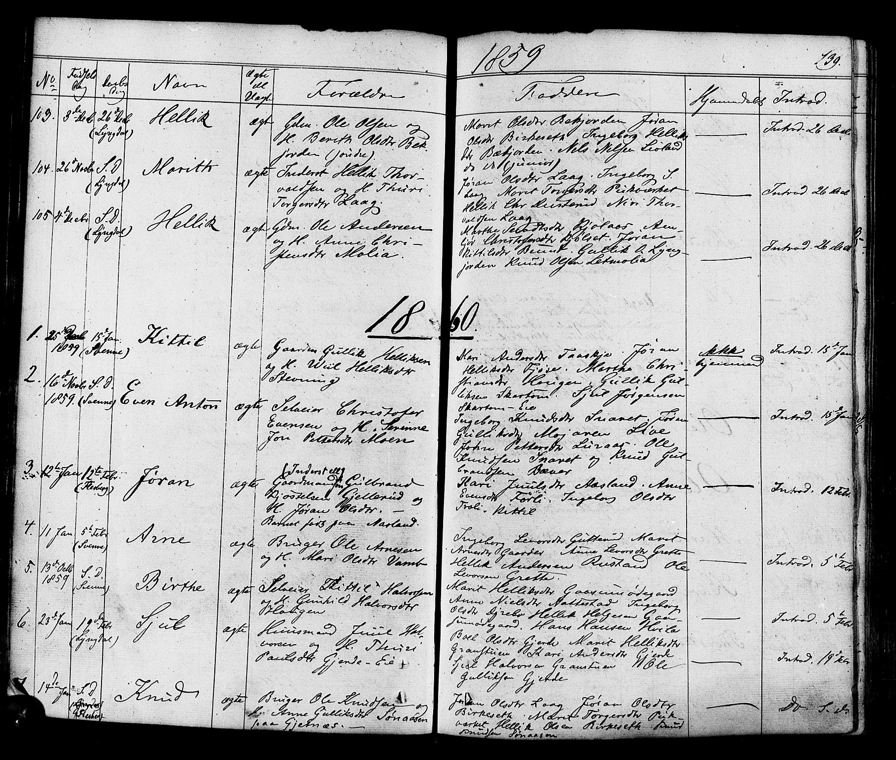 Flesberg kirkebøker, SAKO/A-18/F/Fa/L0006: Parish register (official) no. I 6, 1834-1860, p. 139
