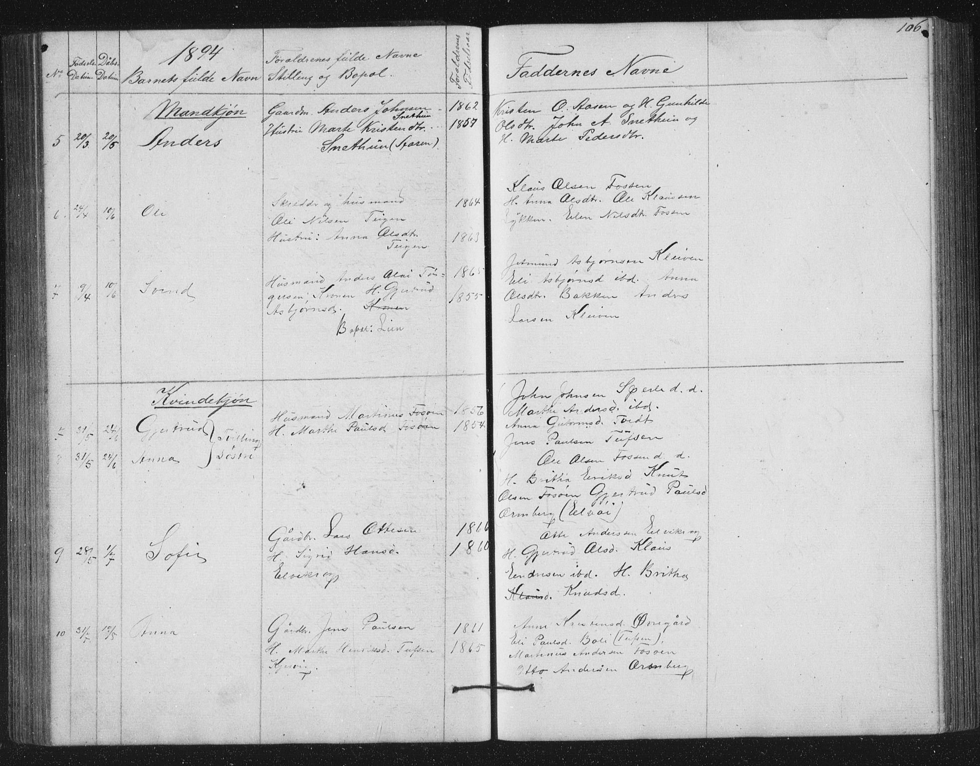 Jostedal sokneprestembete, AV/SAB-A-80601/H/Hab/Haba/L0001: Parish register (copy) no. A 1, 1861-1906, p. 106