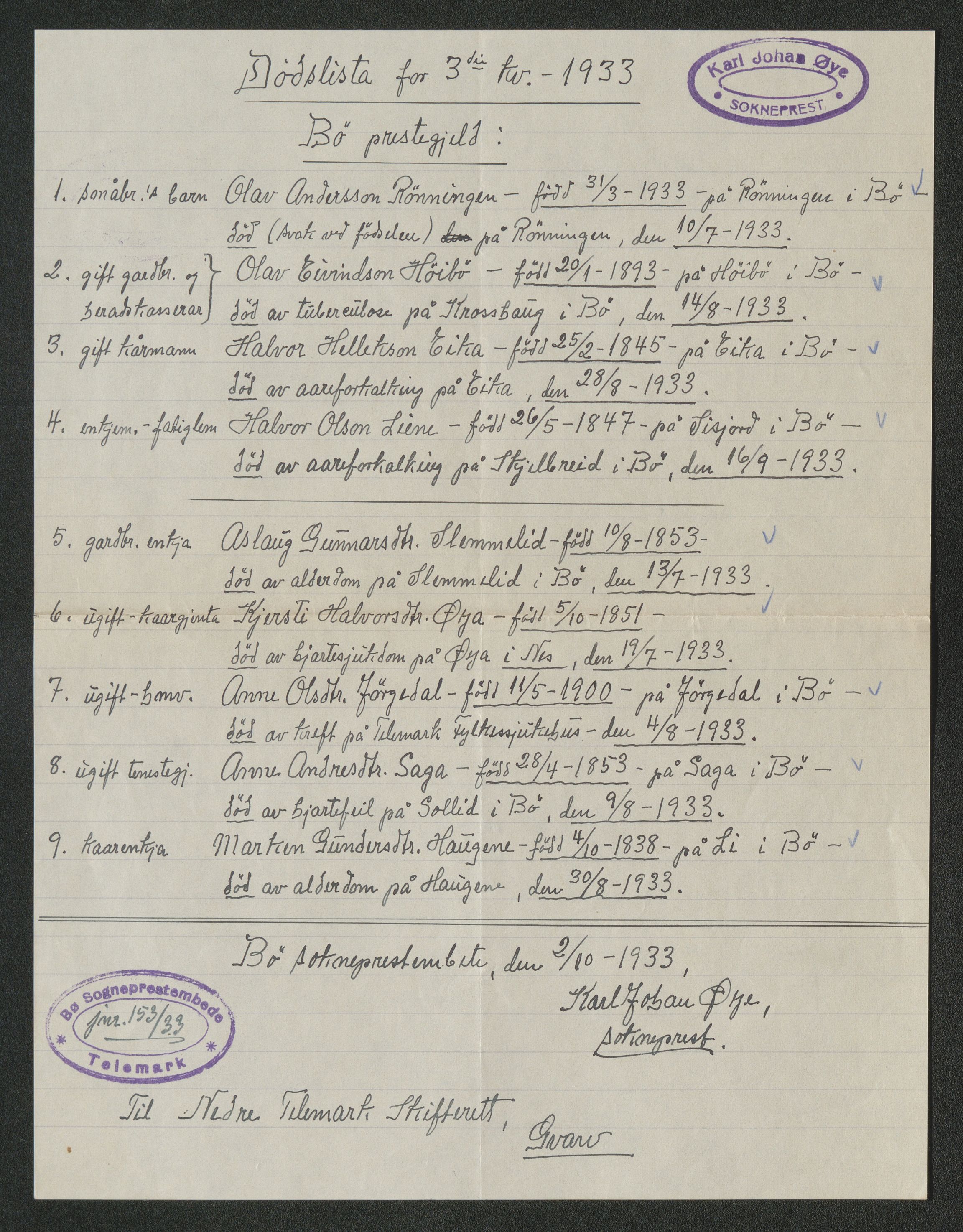 Nedre Telemark sorenskriveri, SAKO/A-135/H/Ha/Hab/L0008: Dødsfallsfortegnelser
, 1931-1935, p. 857