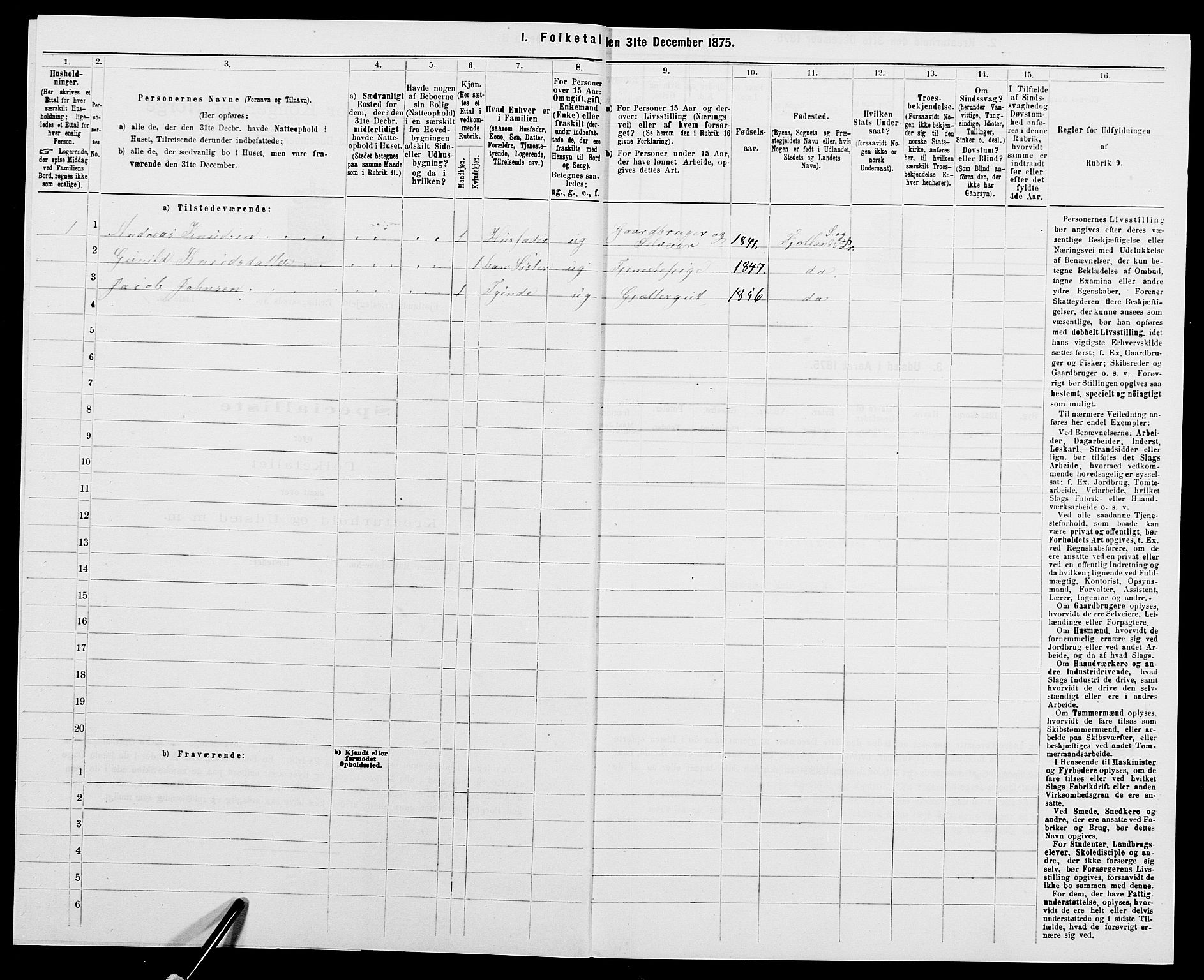 SAK, 1875 census for 1036P Fjotland, 1875, p. 352