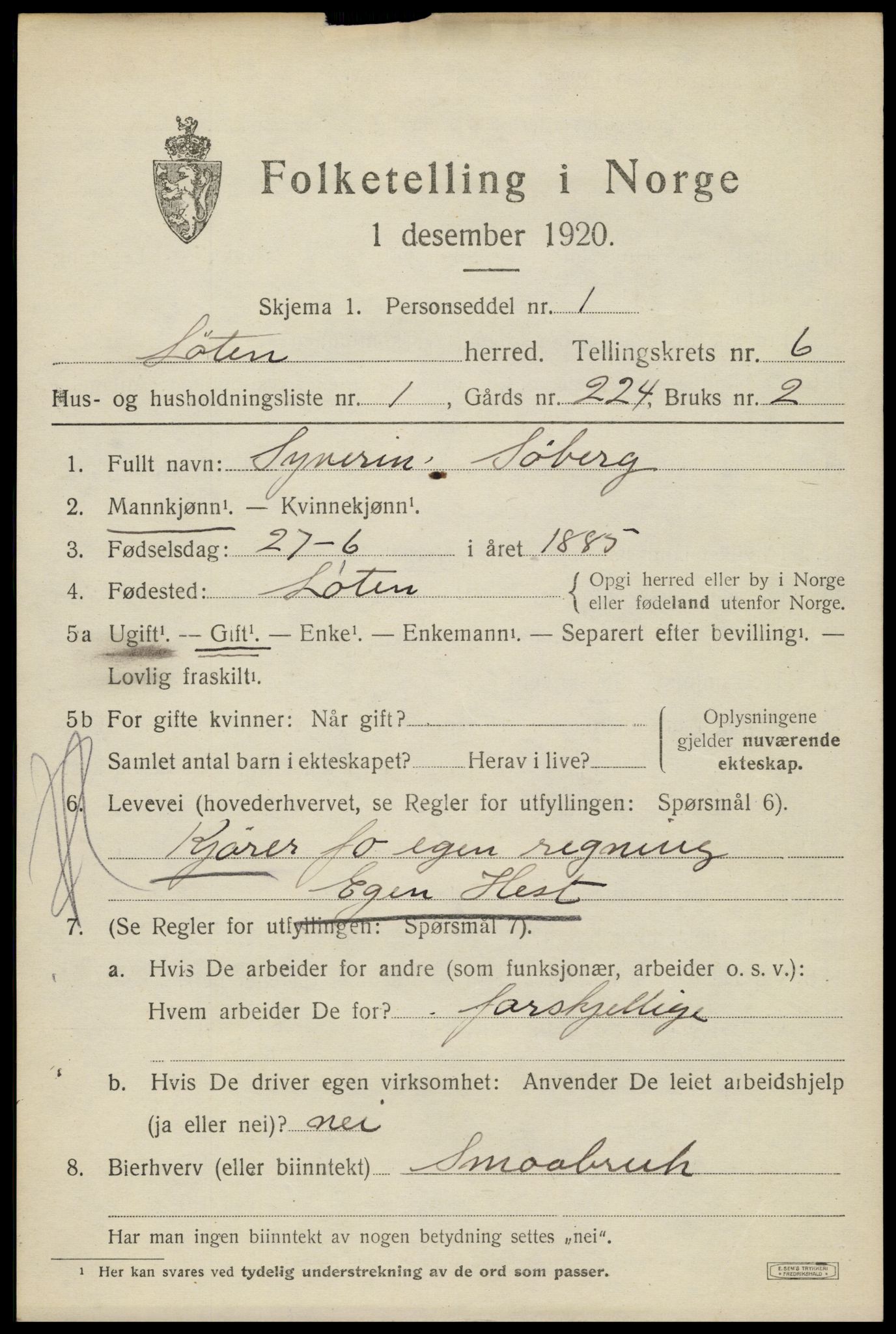 SAH, 1920 census for Løten, 1920, p. 11861