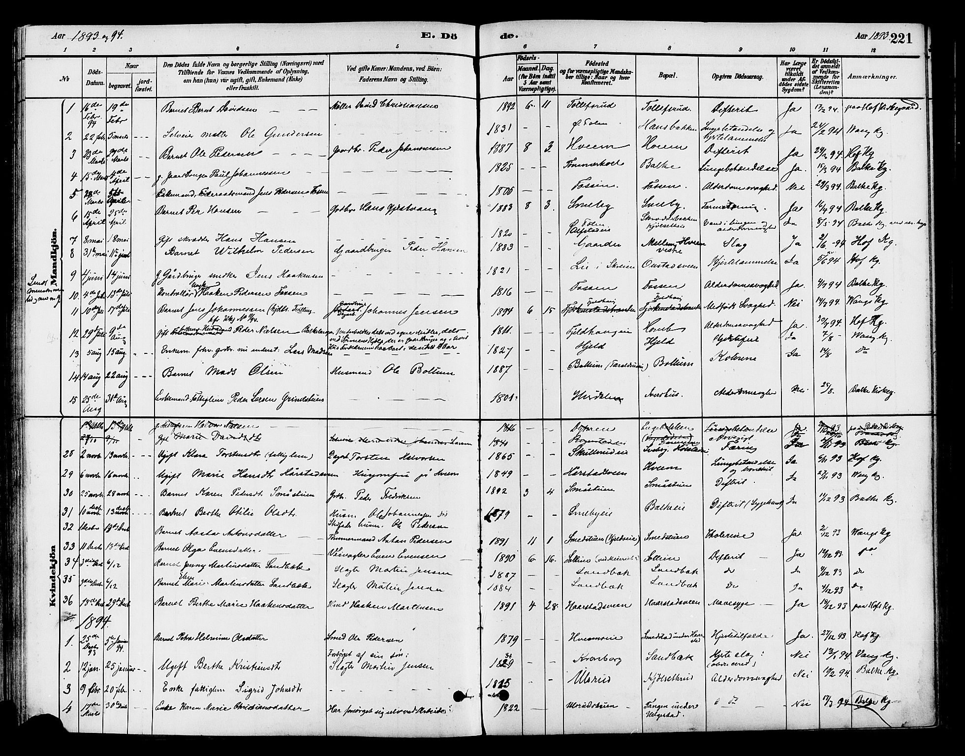 Østre Toten prestekontor, SAH/PREST-104/H/Ha/Haa/L0007: Parish register (official) no. 7, 1881-1896, p. 221