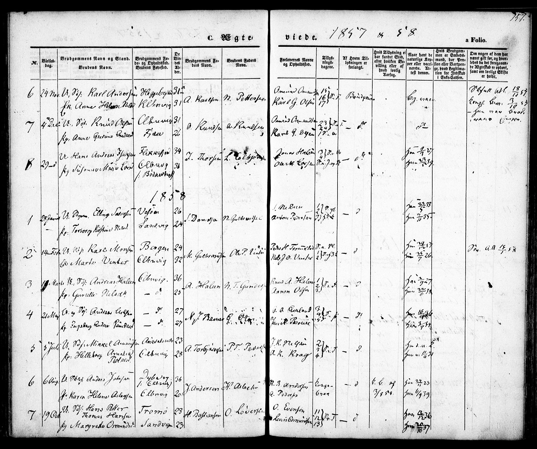 Hisøy sokneprestkontor, SAK/1111-0020/F/Fa/L0001: Parish register (official) no. A 1, 1849-1871, p. 157