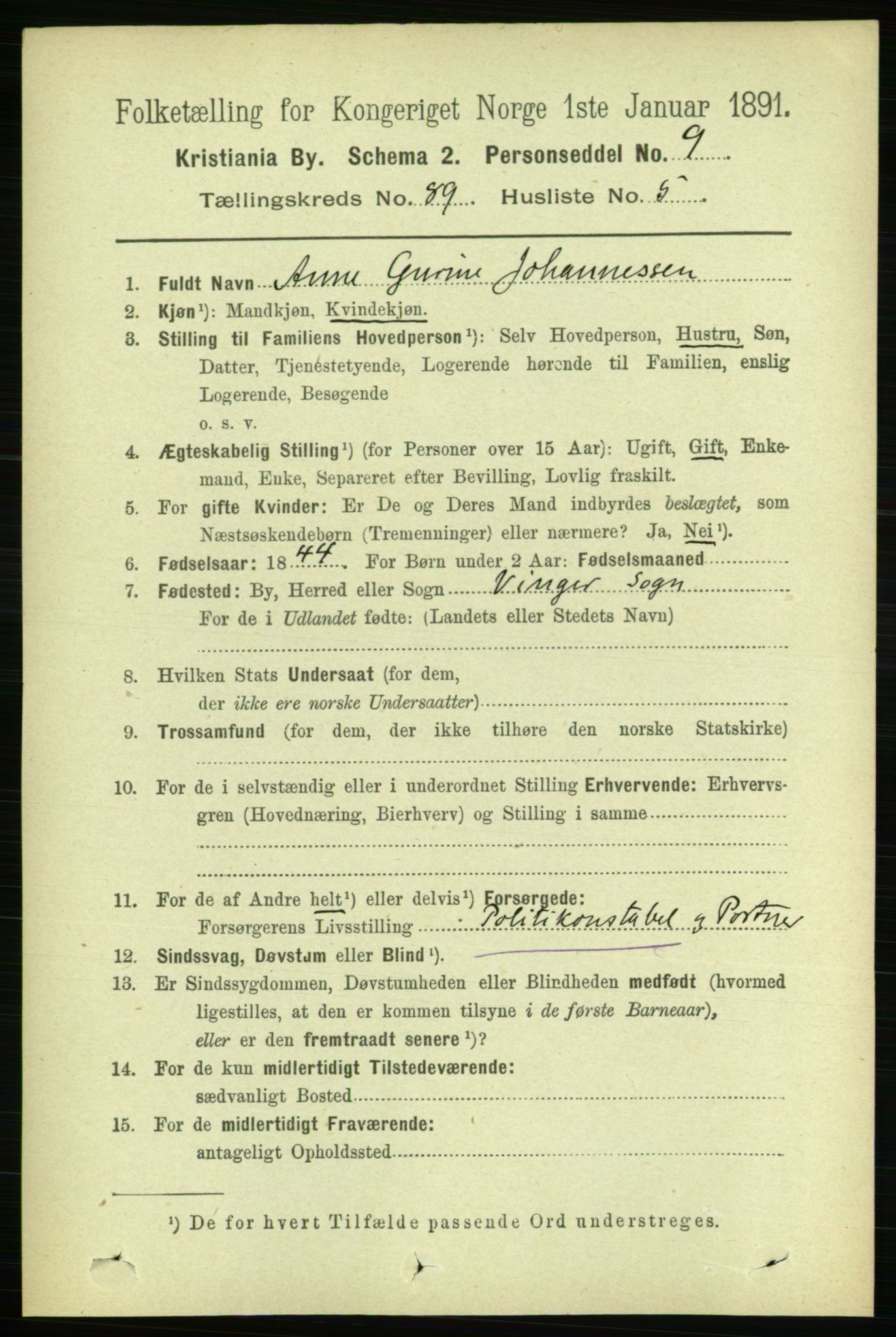 RA, 1891 census for 0301 Kristiania, 1891, p. 44109