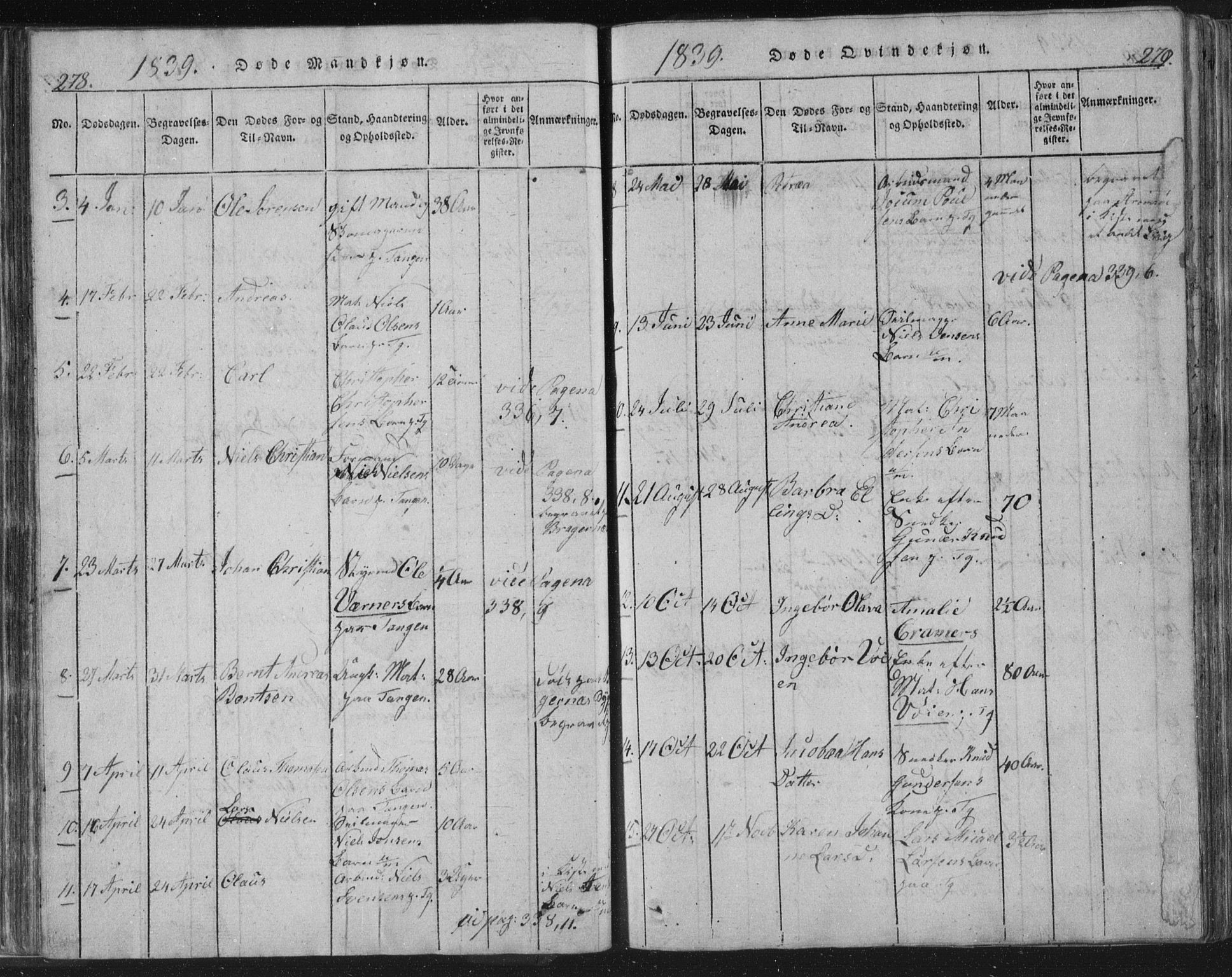 Strømsø kirkebøker, AV/SAKO-A-246/F/Fb/L0004: Parish register (official) no. II 4, 1814-1843, p. 278-279