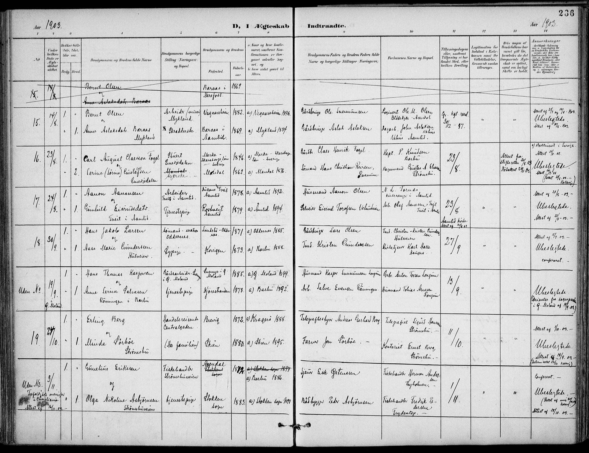 Barbu sokneprestkontor, SAK/1111-0003/F/Fa/L0005: Parish register (official) no. A 5, 1899-1909, p. 236