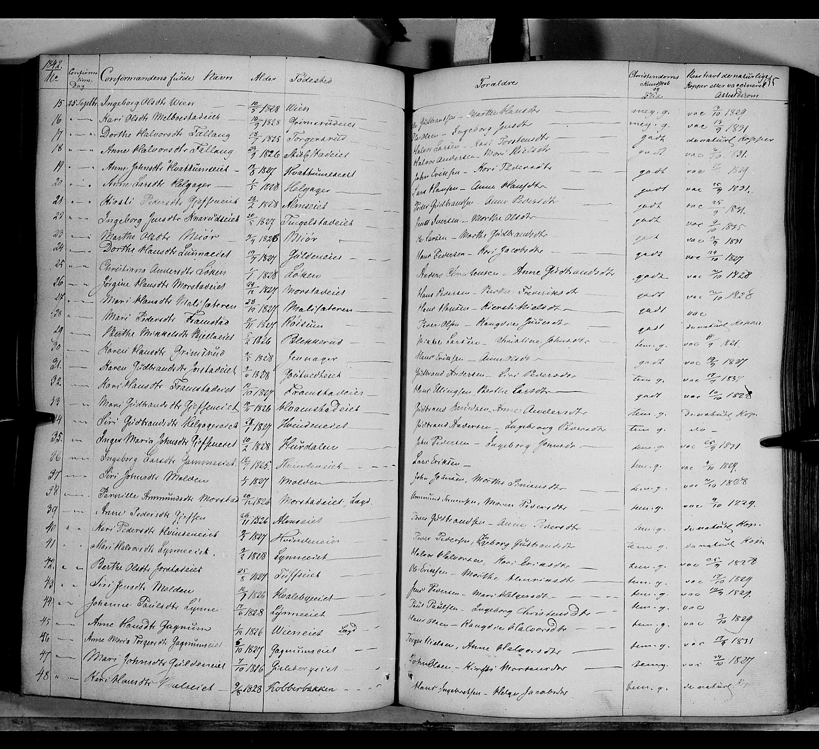 Gran prestekontor, AV/SAH-PREST-112/H/Ha/Haa/L0011: Parish register (official) no. 11, 1842-1856, p. 634-635