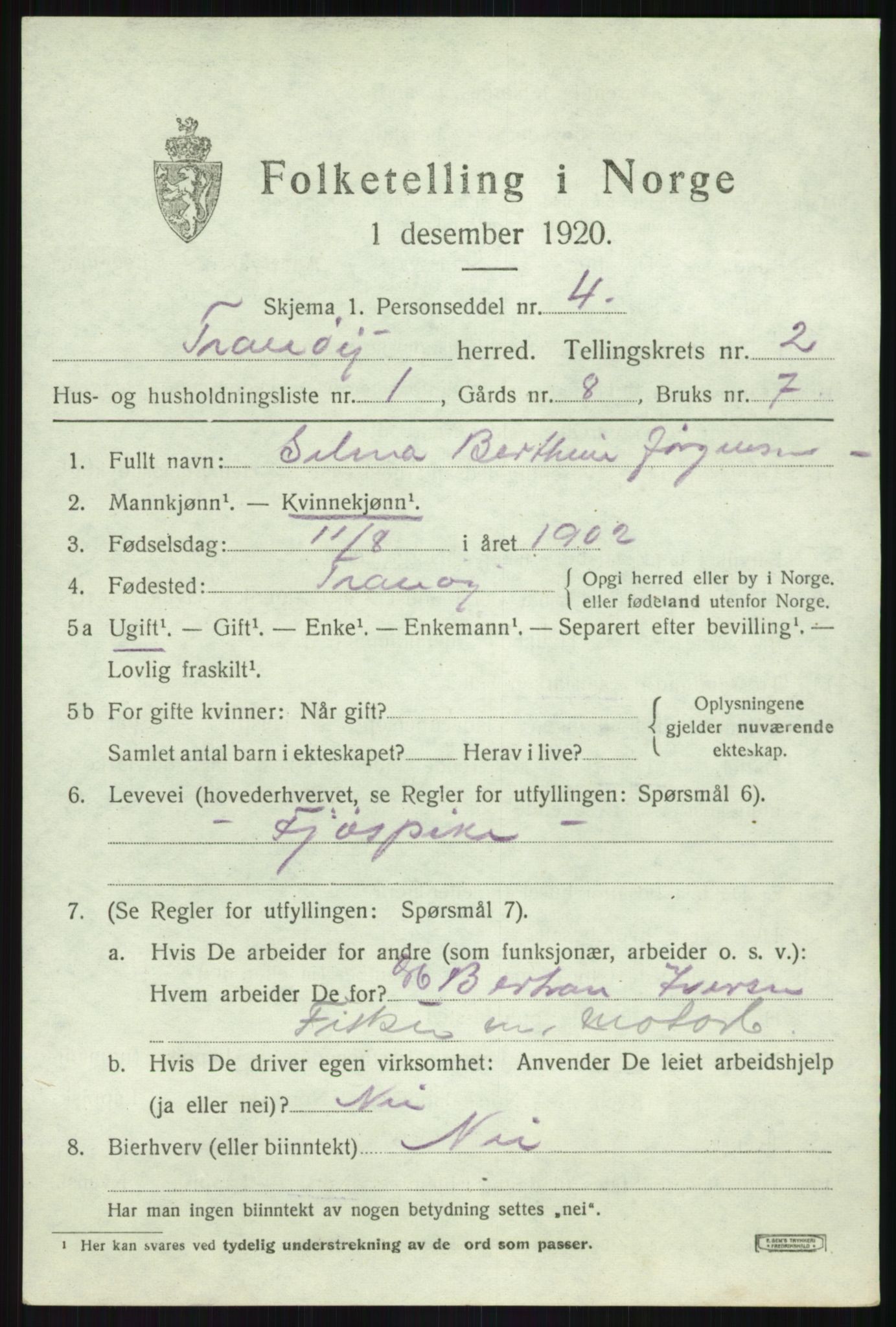 SATØ, 1920 census for Tranøy, 1920, p. 1161