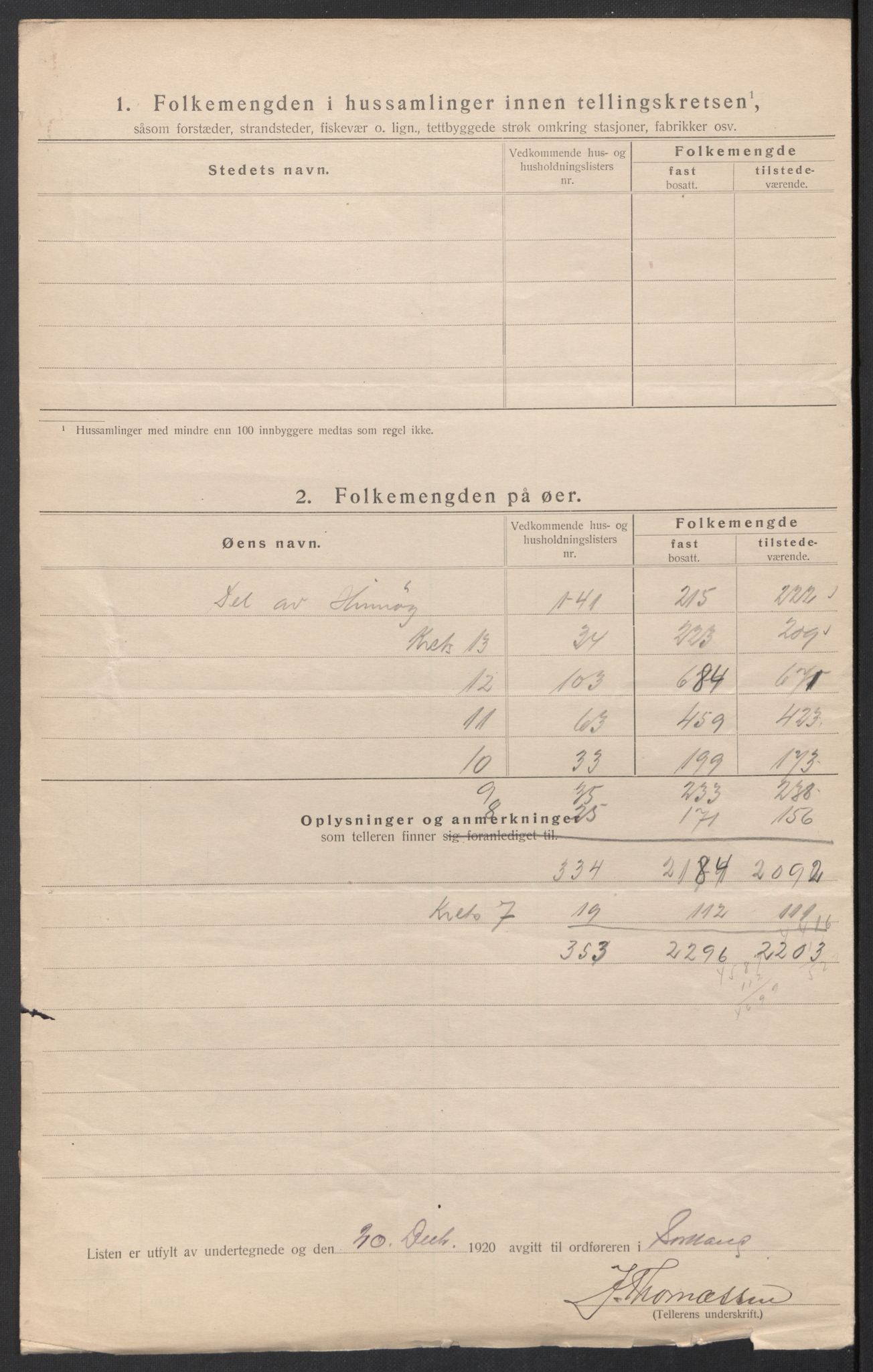 SAT, 1920 census for Sortland, 1920, p. 55