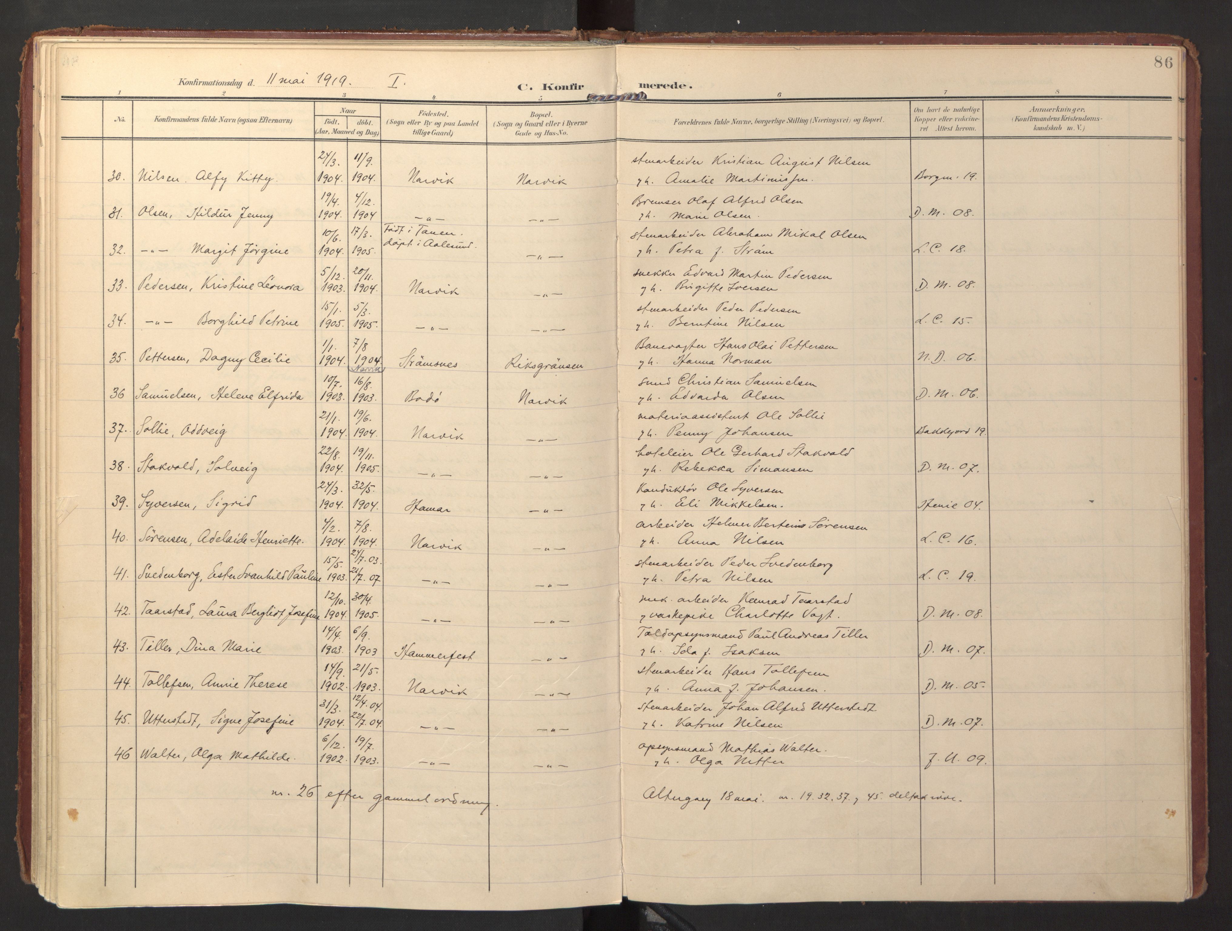 Ministerialprotokoller, klokkerbøker og fødselsregistre - Nordland, AV/SAT-A-1459/871/L0998: Parish register (official) no. 871A14, 1902-1921, p. 86