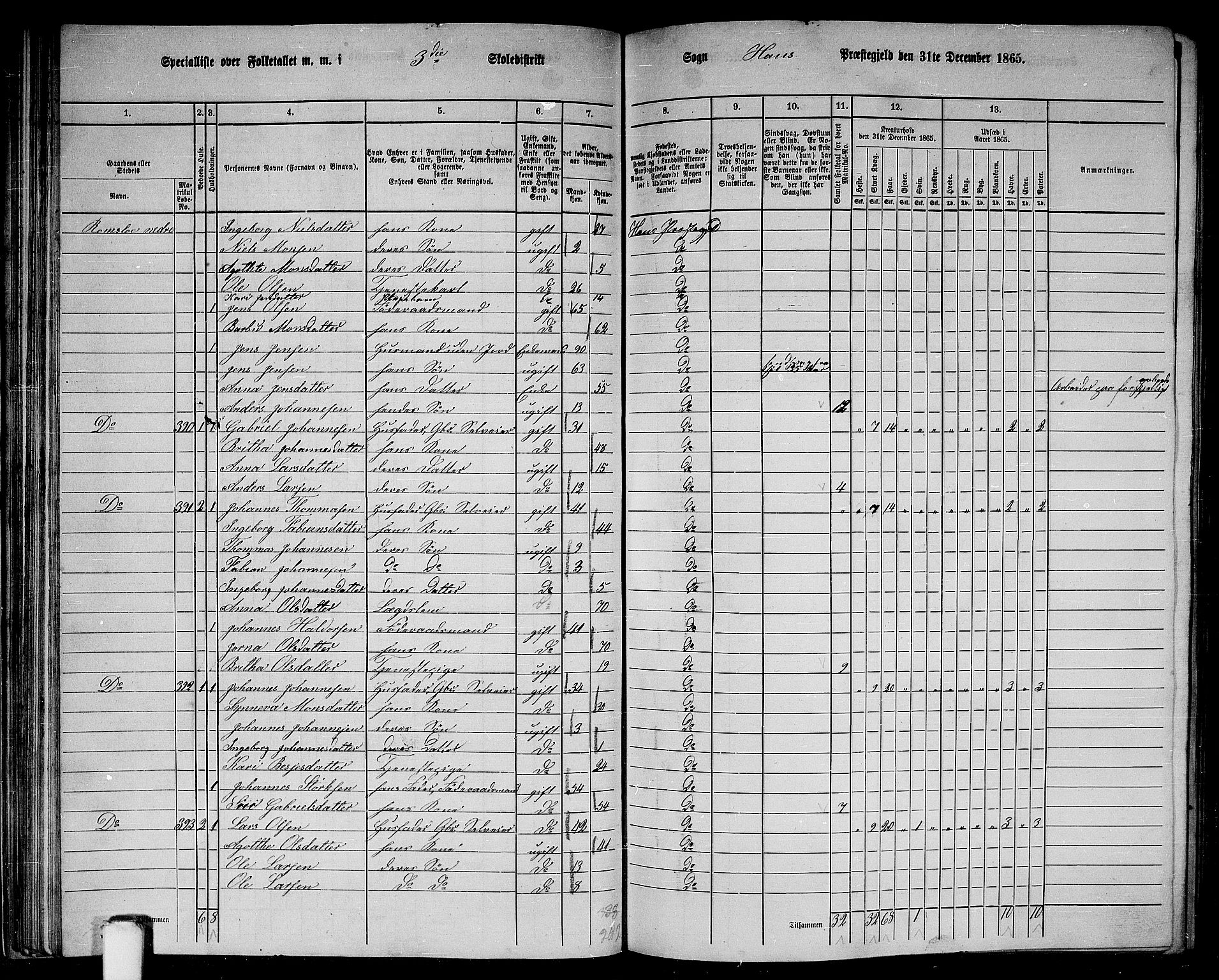 RA, 1865 census for Haus, 1865, p. 67