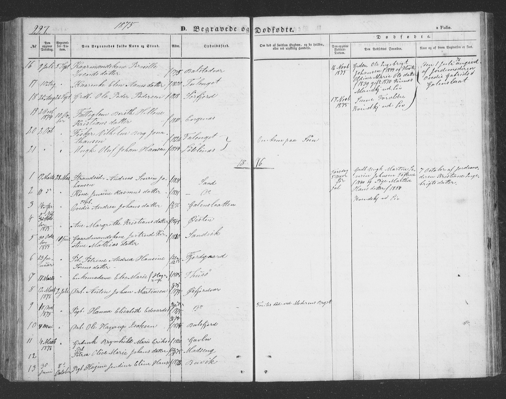 Lenvik sokneprestembete, SATØ/S-1310/H/Ha/Hab/L0020klokker: Parish register (copy) no. 20, 1855-1883, p. 227