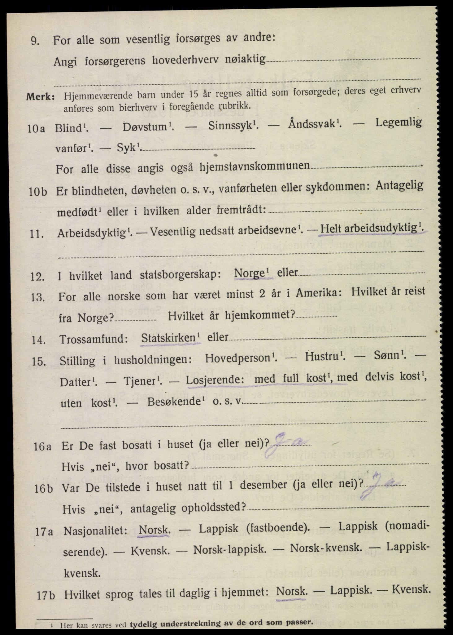 SAT, 1920 census for Sparbu, 1920, p. 3196